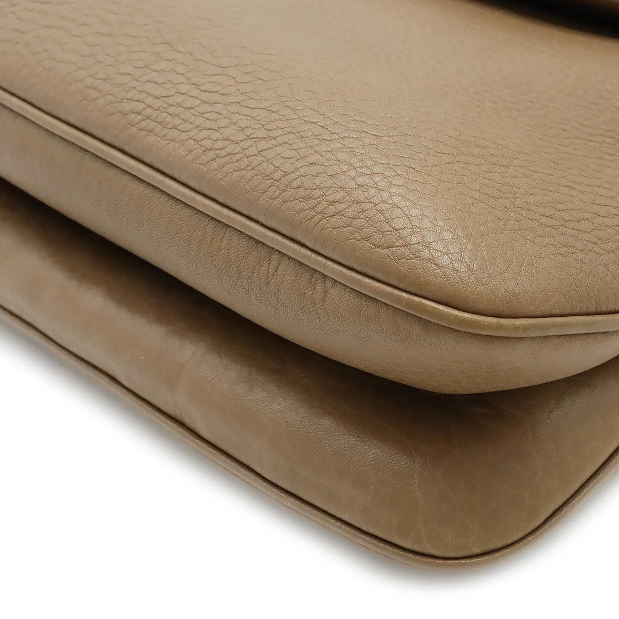 GUCCI Double G Detail Shoulder Bag Leather Mocha Beige 251809