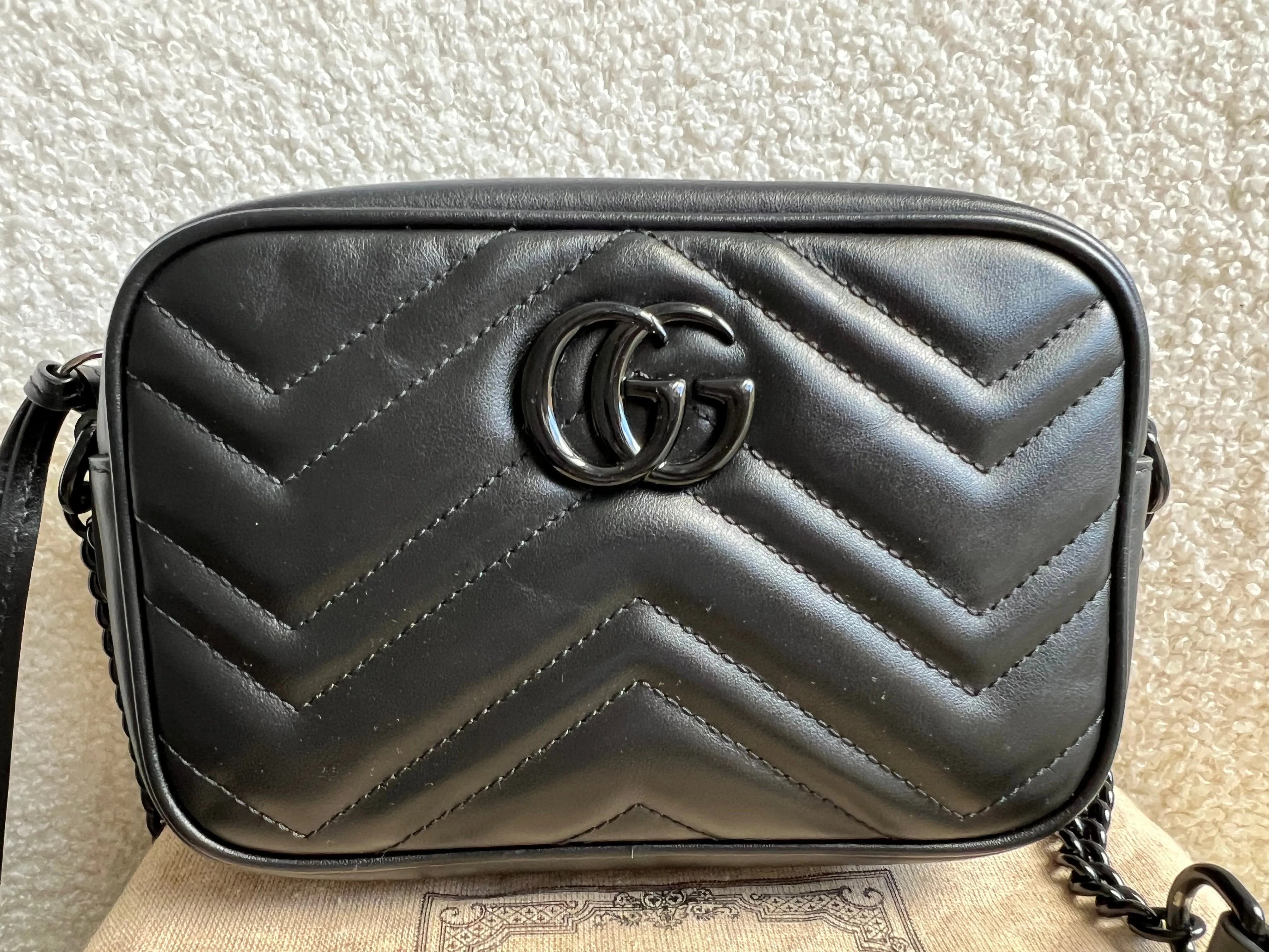 Gucci GG Black on Black Marmont Mini Shoulder Bag (RRP ??1,160)