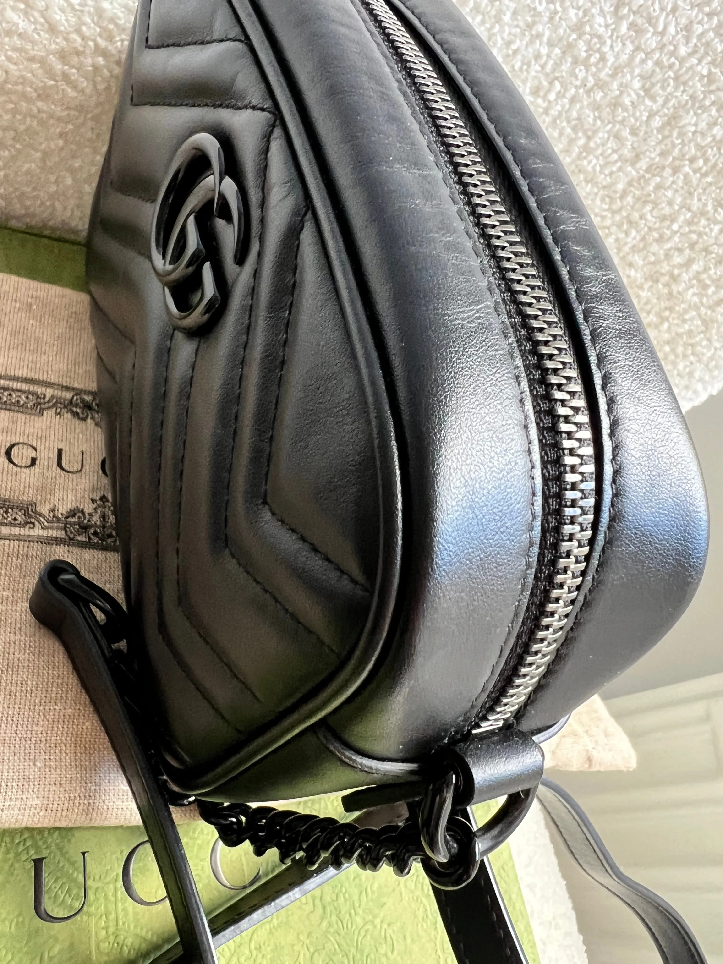 Gucci GG Black on Black Marmont Mini Shoulder Bag (RRP ??1,160)