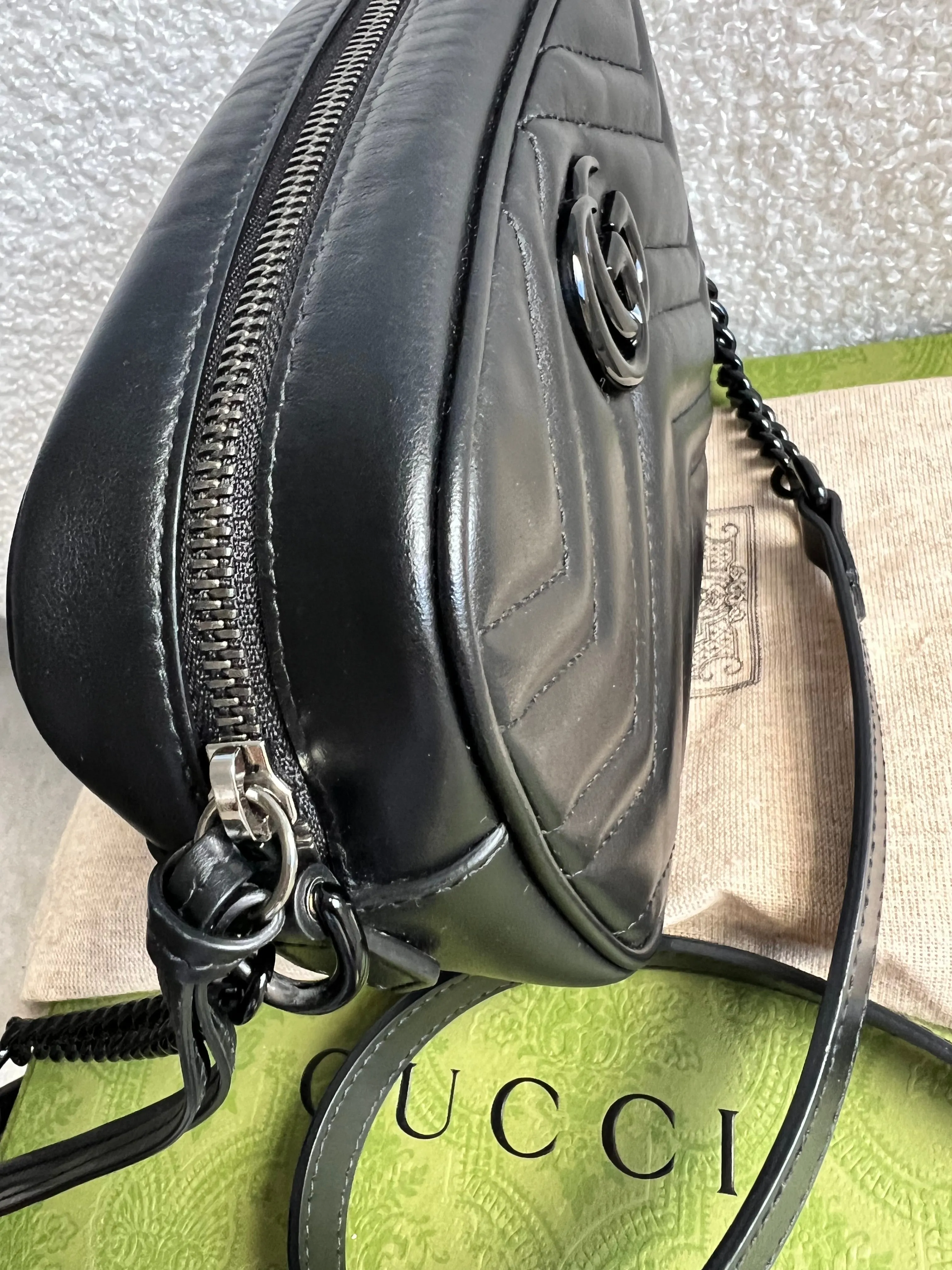 Gucci GG Black on Black Marmont Mini Shoulder Bag (RRP ??1,160)
