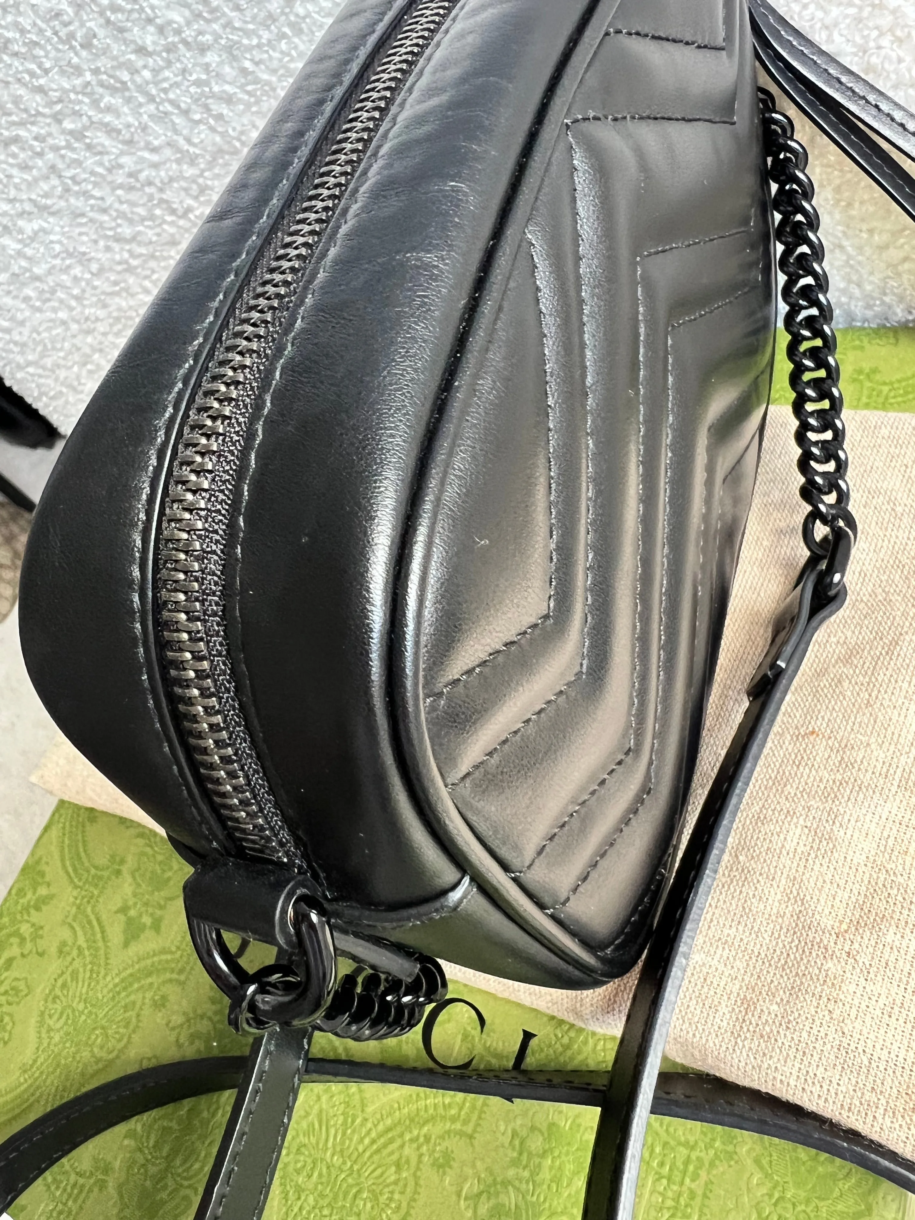 Gucci GG Black on Black Marmont Mini Shoulder Bag (RRP ??1,160)