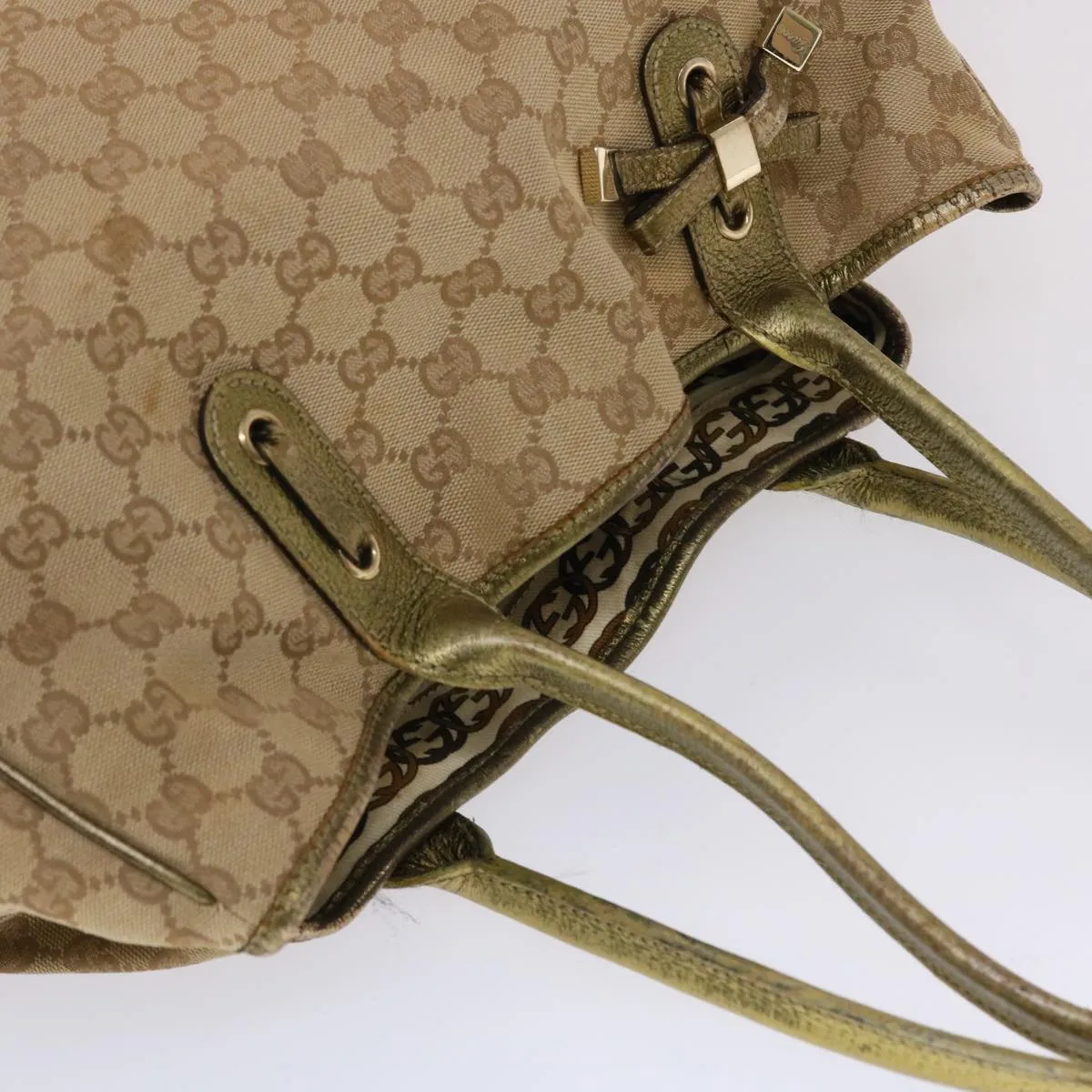 GUCCI GG Canvas Shoulder Bag Beige Gold  49063