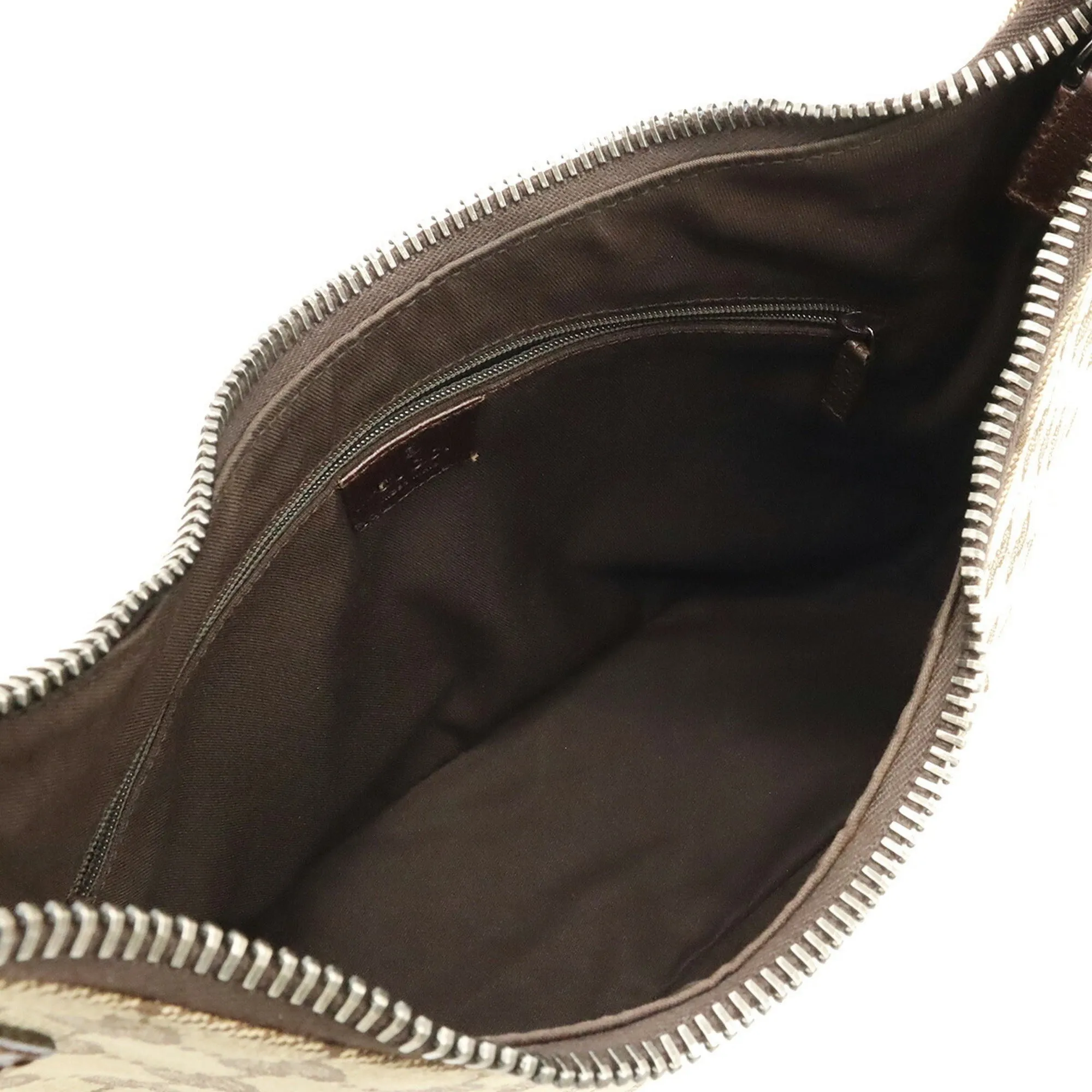 GUCCI GG Canvas Shoulder Bag Leather Beige Dark Brown 115003