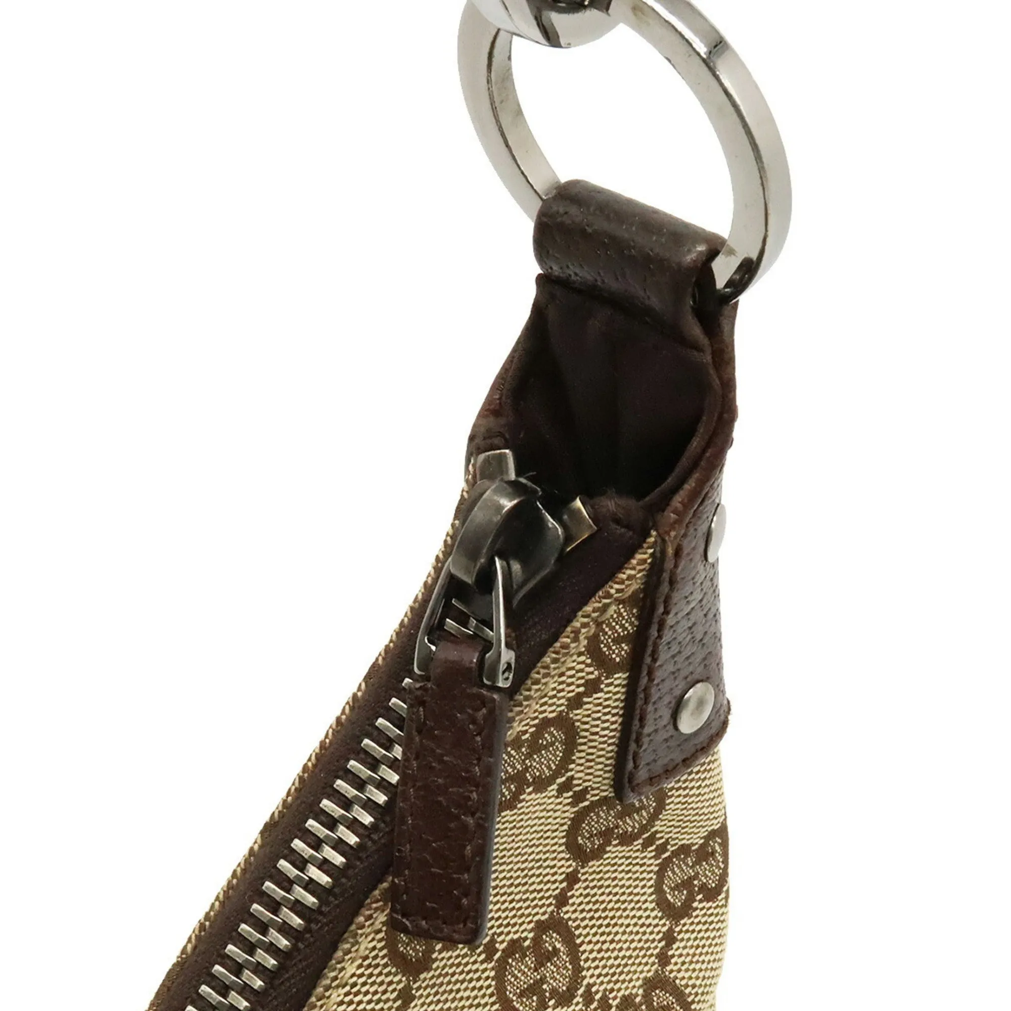 GUCCI GG Canvas Shoulder Bag Leather Beige Dark Brown 115003