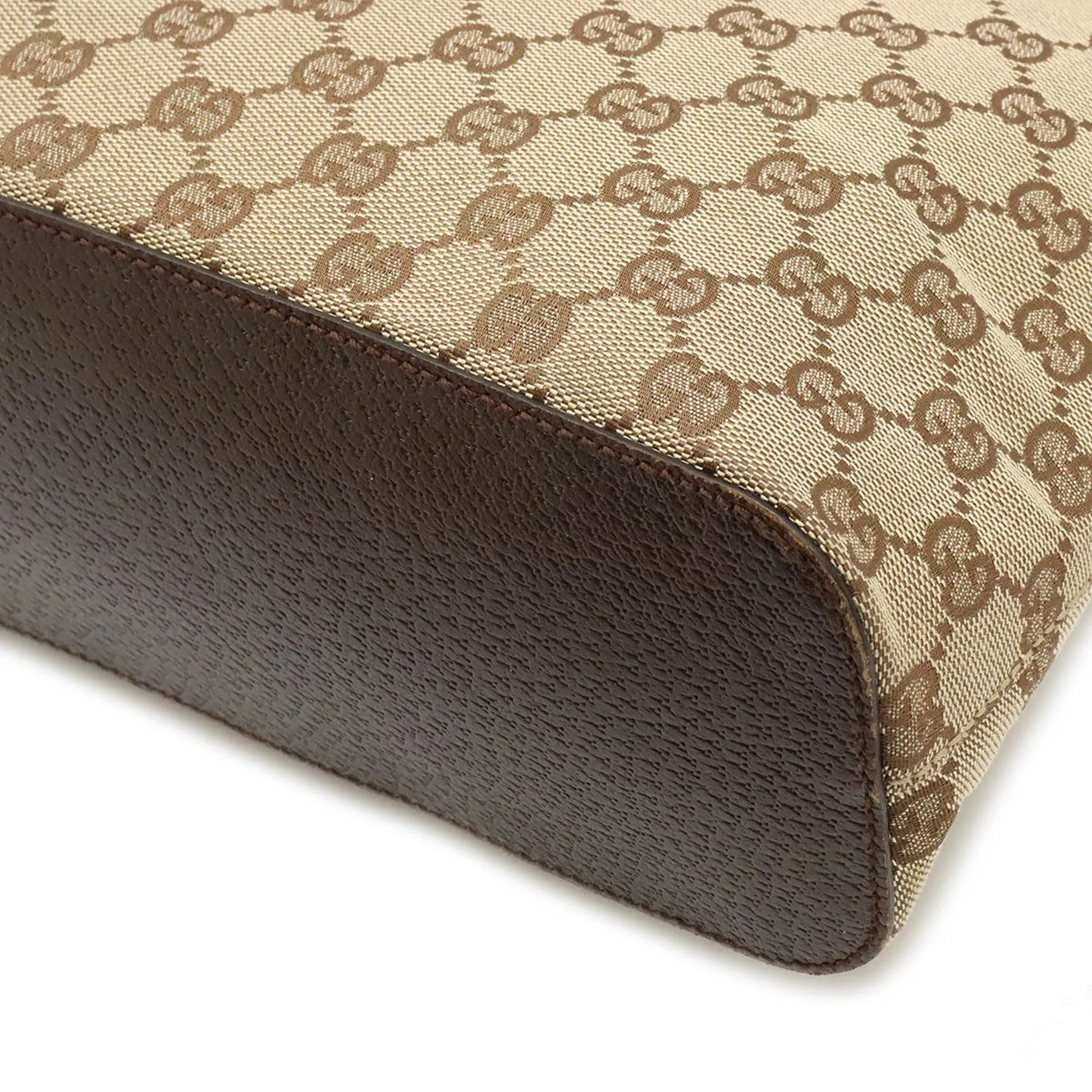 GUCCI GG Canvas Shoulder Bag Leather Beige Dark Brown 115003
