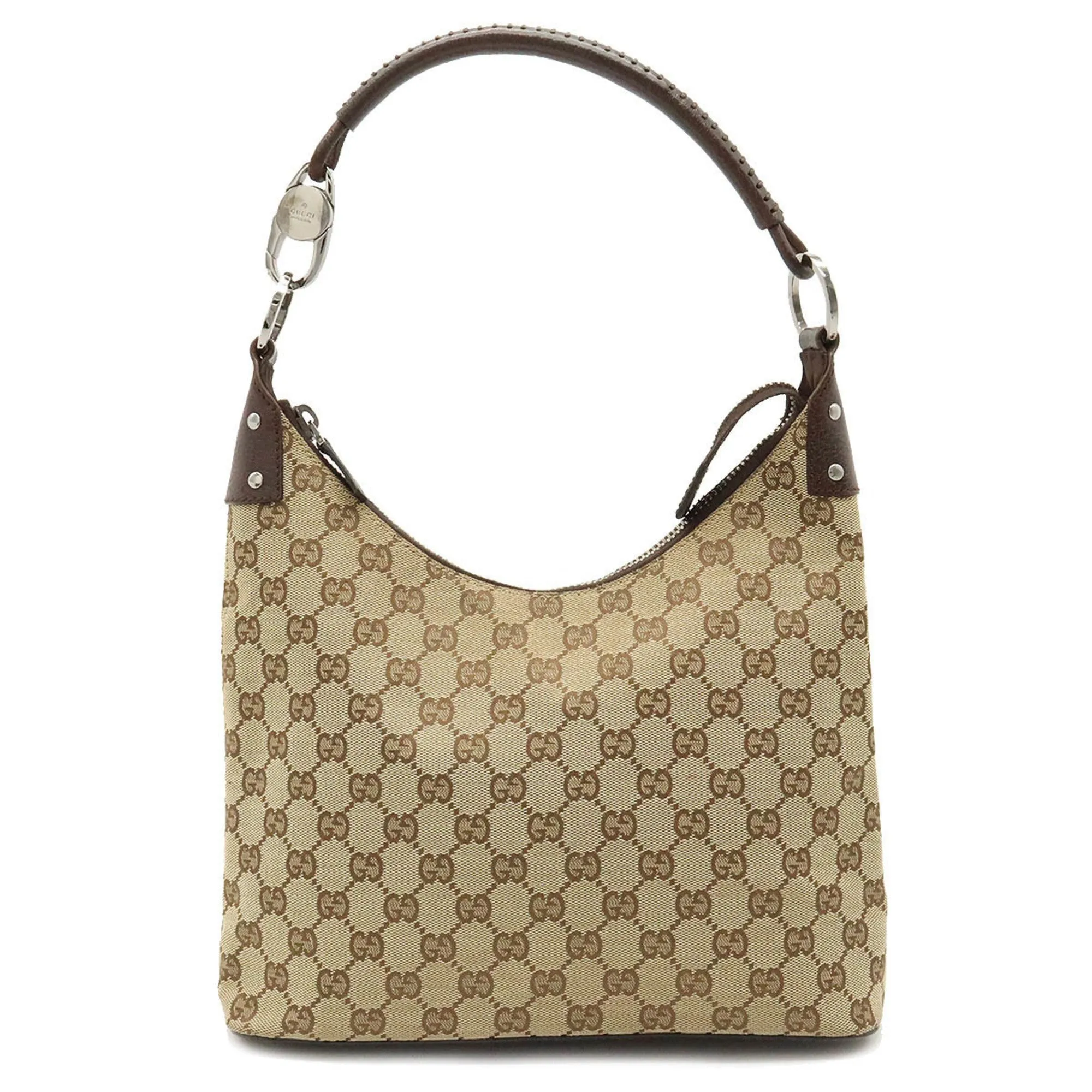 GUCCI GG Canvas Shoulder Bag Leather Beige Dark Brown 115003