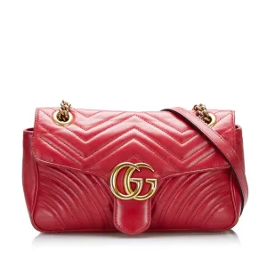 Gucci GG Marmont Double G Quilted Small Heart Chain Shoulder Bag?443497 Hibiscus Red Leather Ladies Gucci