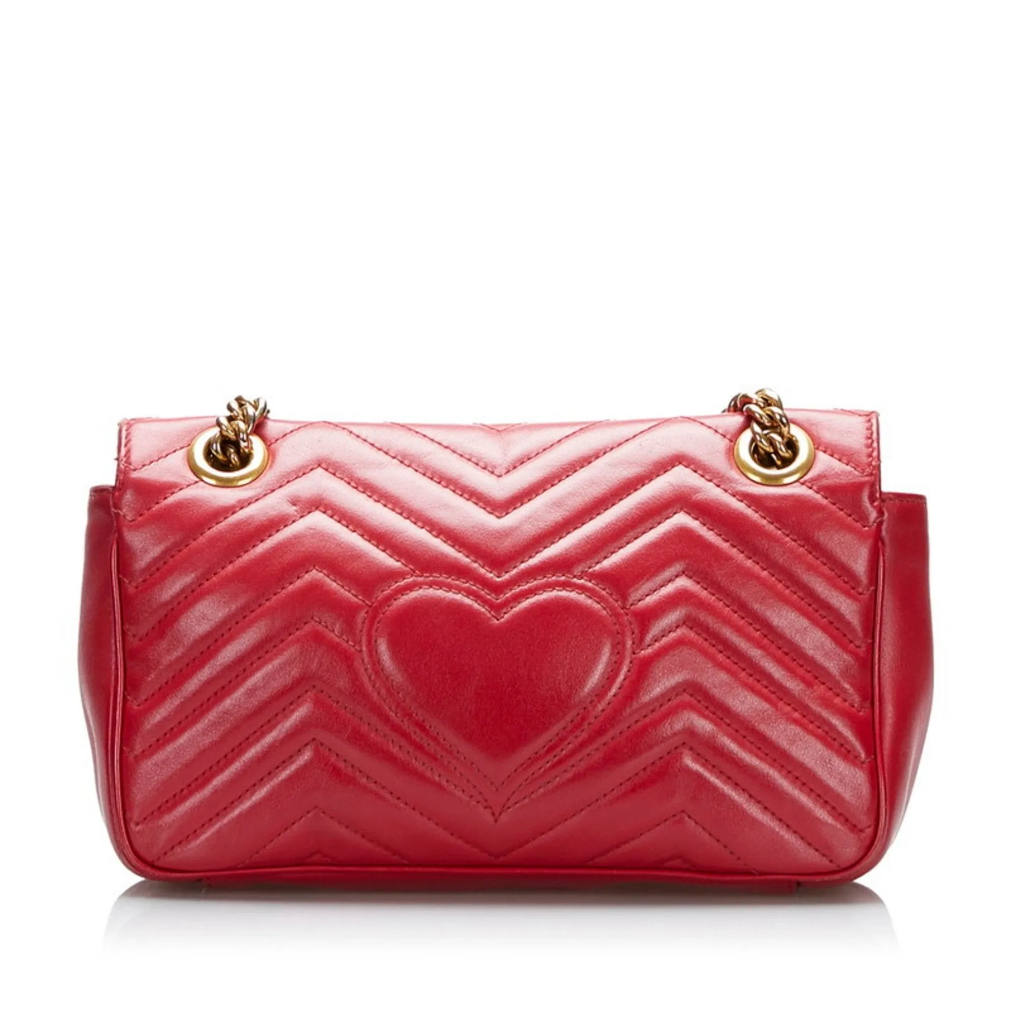 Gucci GG Marmont Double G Quilted Small Heart Chain Shoulder Bag?443497 Hibiscus Red Leather Ladies Gucci