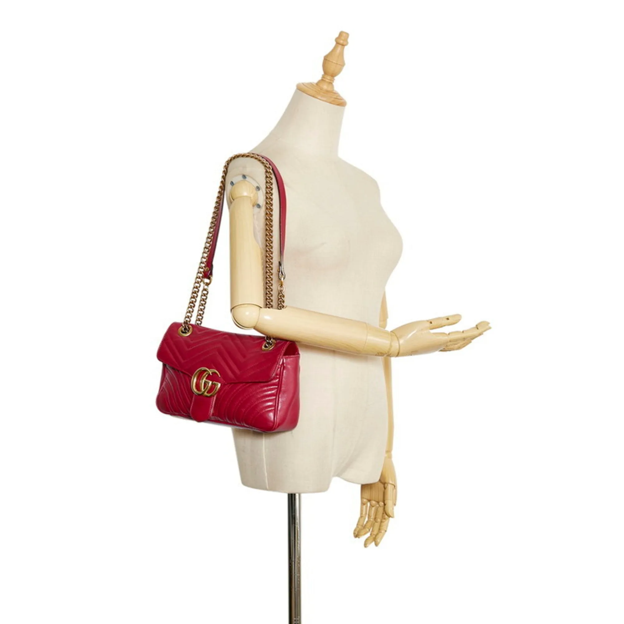 Gucci GG Marmont Double G Quilted Small Heart Chain Shoulder Bag?443497 Hibiscus Red Leather Ladies Gucci