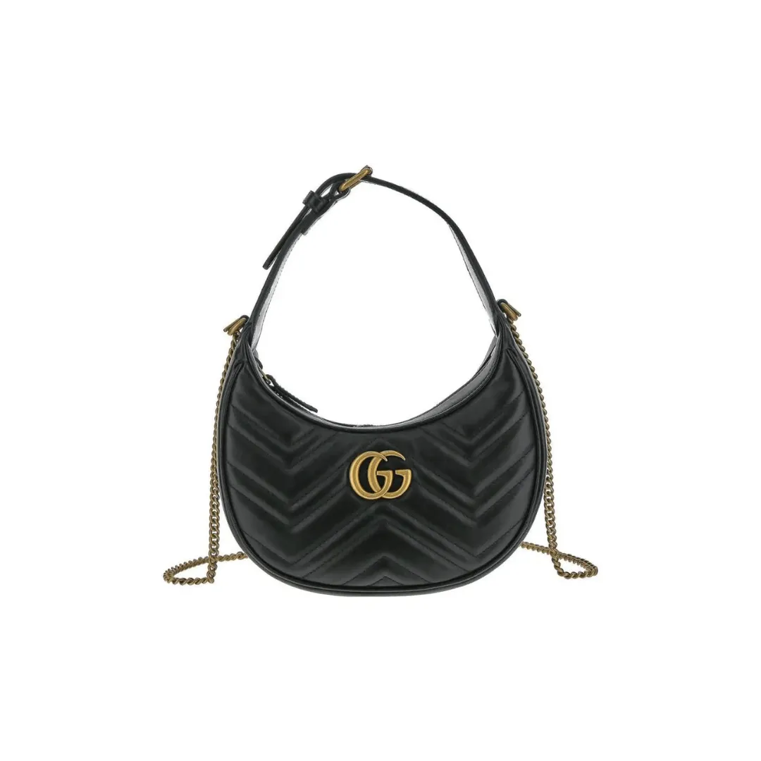 Gucci GG Marmont Half Moon Shaped Shoulder Bag small (black / white)