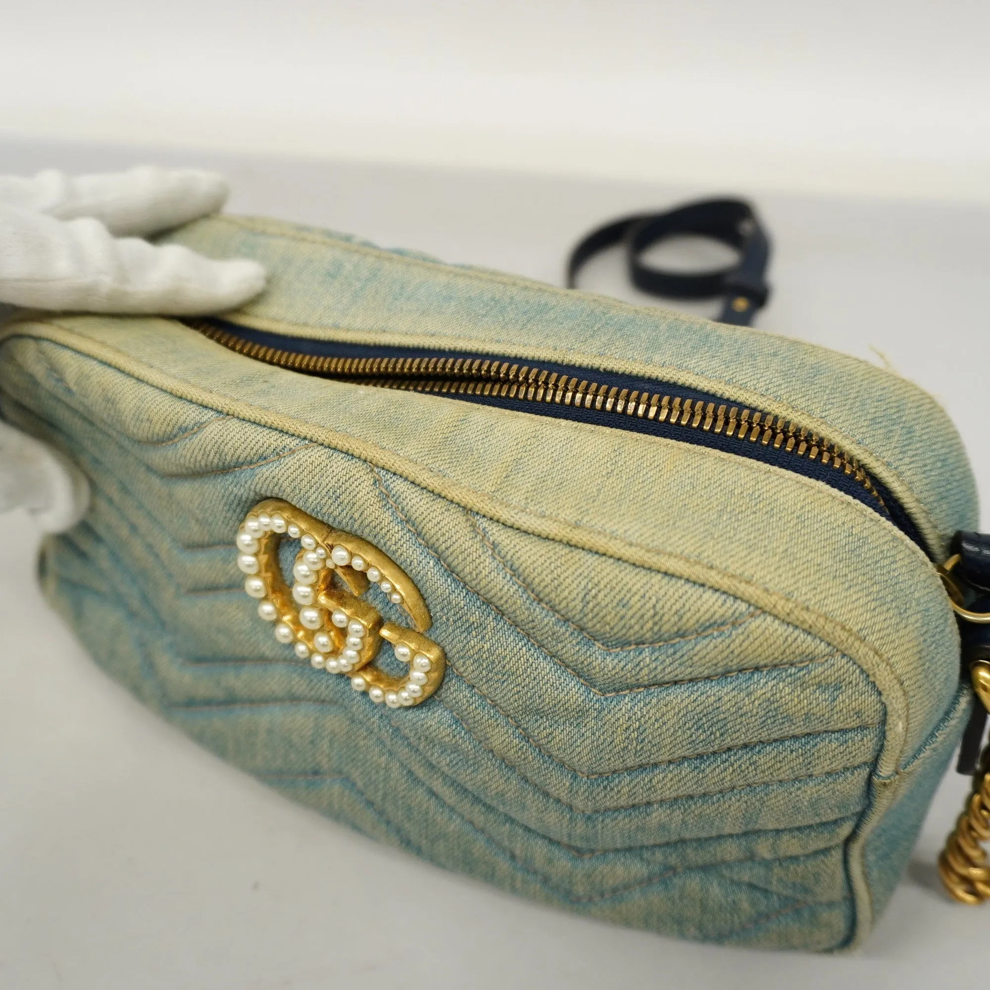 Gucci  GG Marmont Shoulder Bag Velor 447632 Women's Denim Light Blue