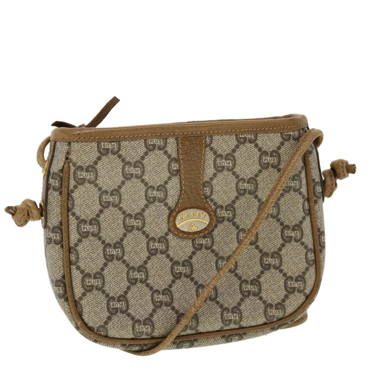 GUCCI GG Plus Canvas Shoulder Bag PVC Leather Beige  th3722