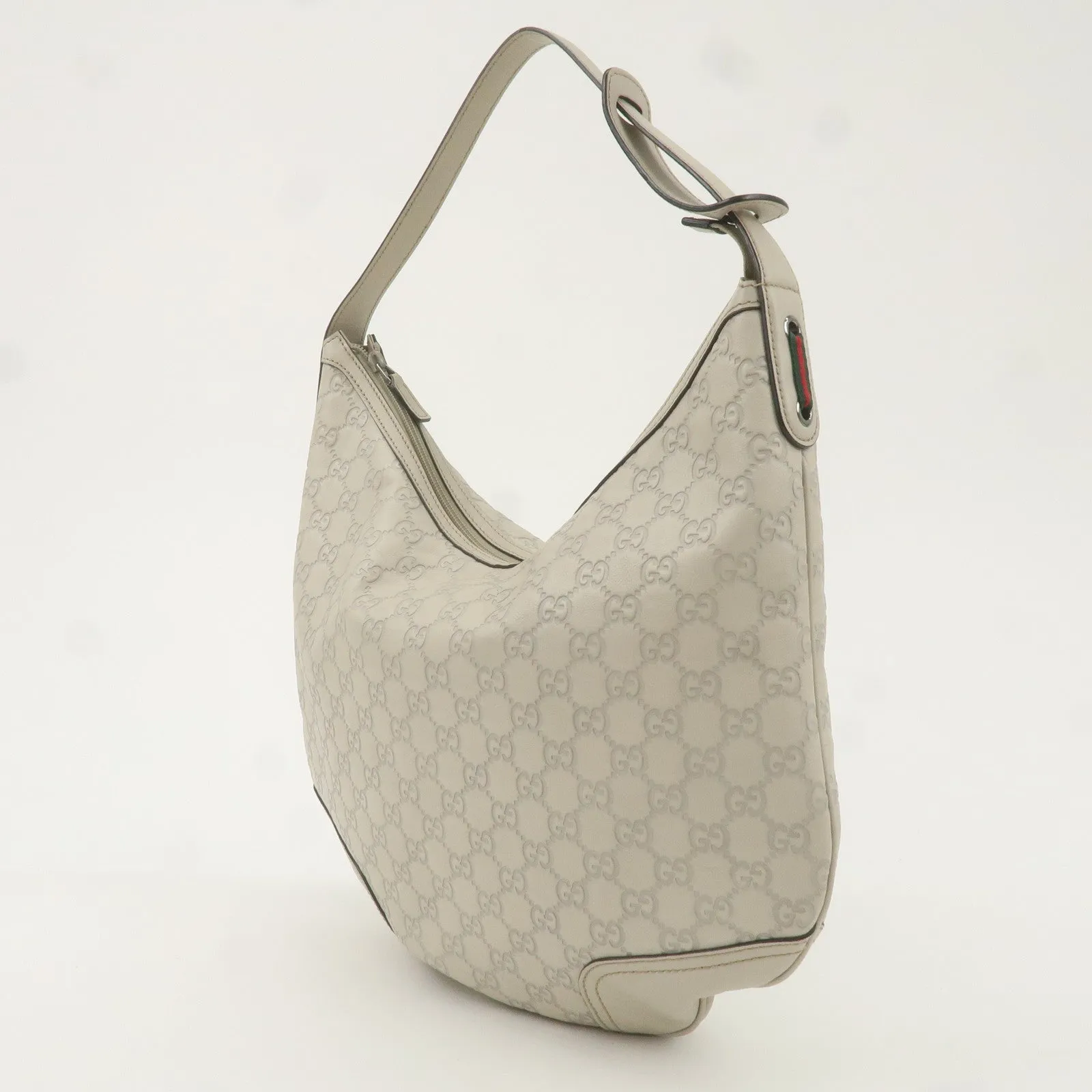 GUCCI Guccissima Sherry Leather One-Shoulder Bag Light Gray 293596