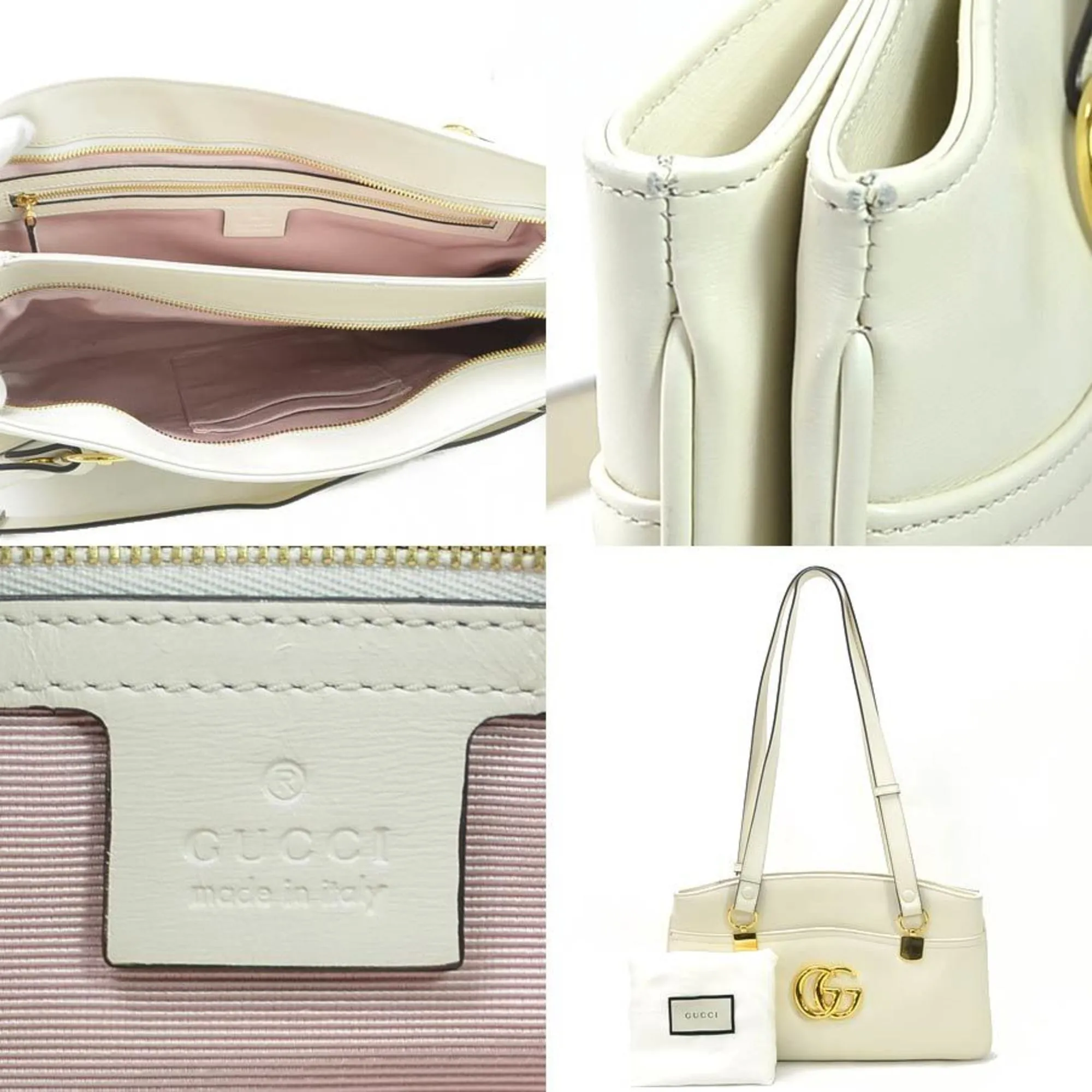 Gucci Handbag Shoulder Bag GG Marmont Ally Large Top Handle White Calf Leather Ladies 550130