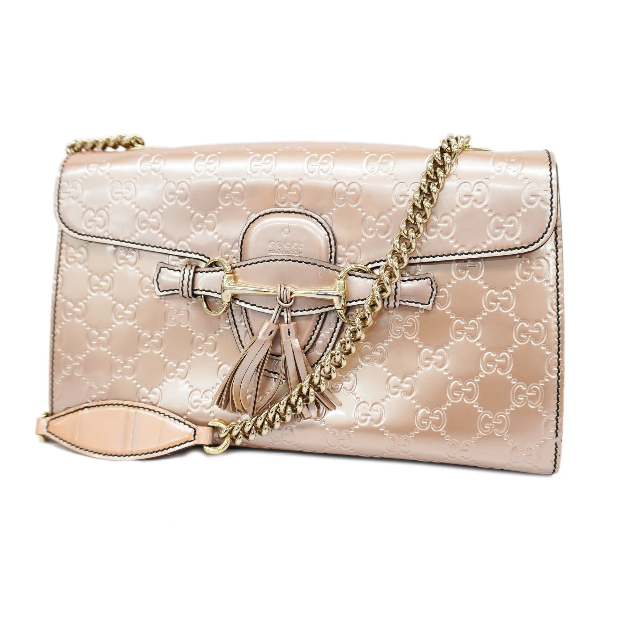 GUCCI  Horsebit Shoulder Bag Emily Enamel 295402 Women's Shoulder Bag Pink