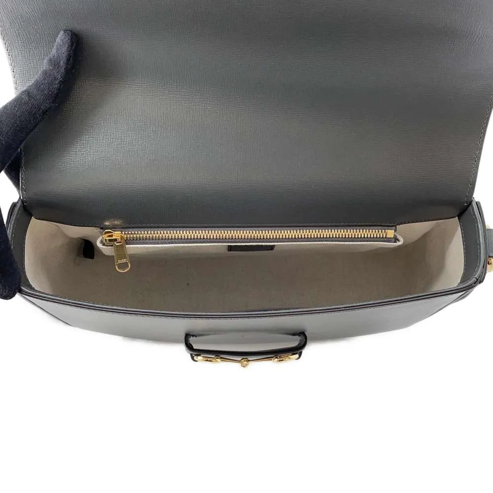 GUCCI Horsebit1955 Shoulder Bag Gray 700457 Leather