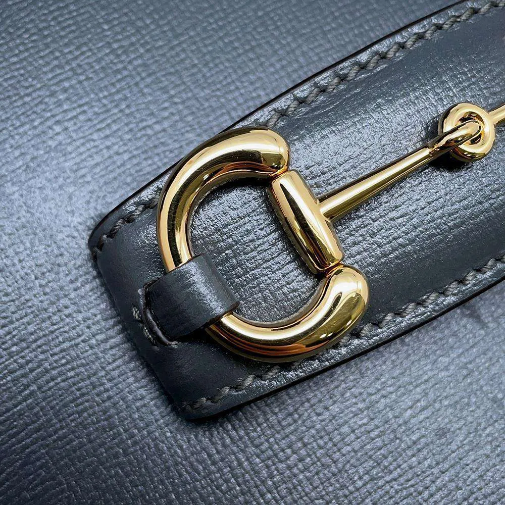 GUCCI Horsebit1955 Shoulder Bag Gray 700457 Leather