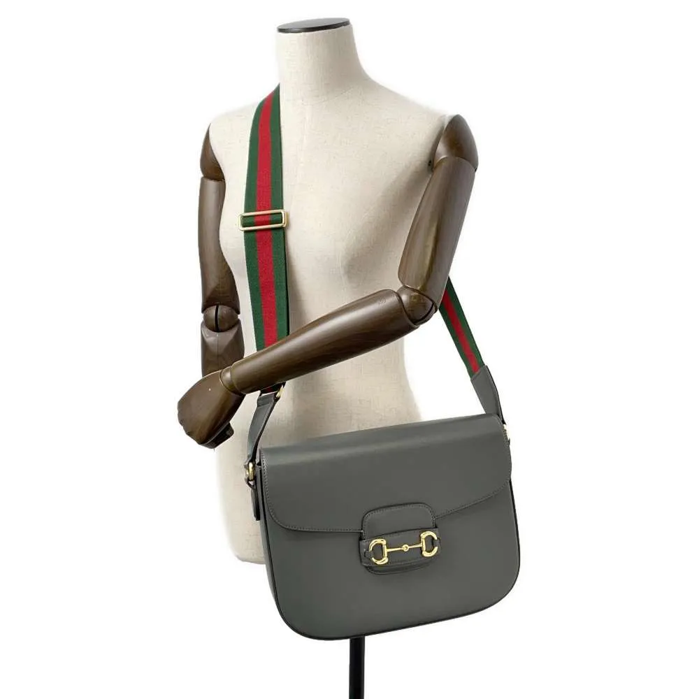 GUCCI Horsebit1955 Shoulder Bag Gray 700457 Leather