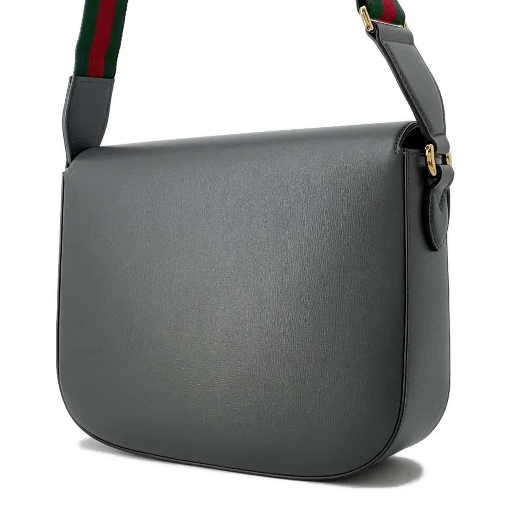 GUCCI Horsebit1955 Shoulder Bag Gray 700457 Leather