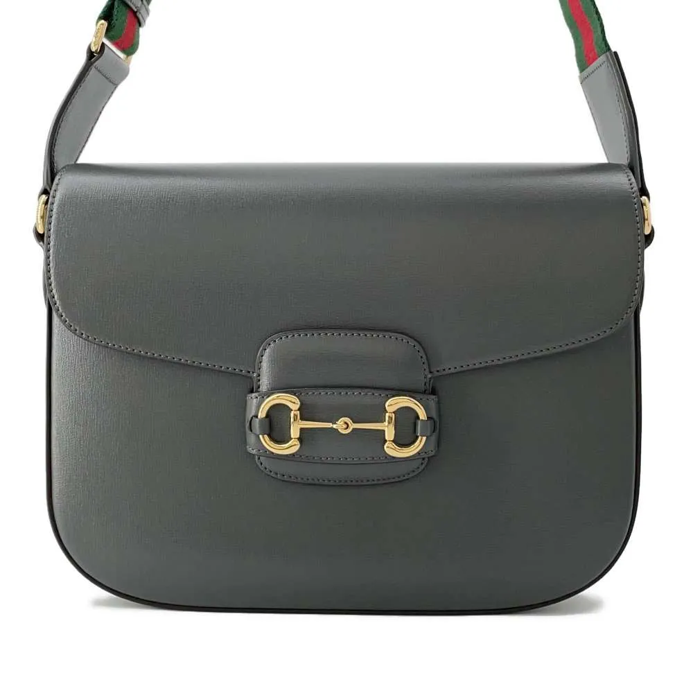 GUCCI Horsebit1955 Shoulder Bag Gray 700457 Leather