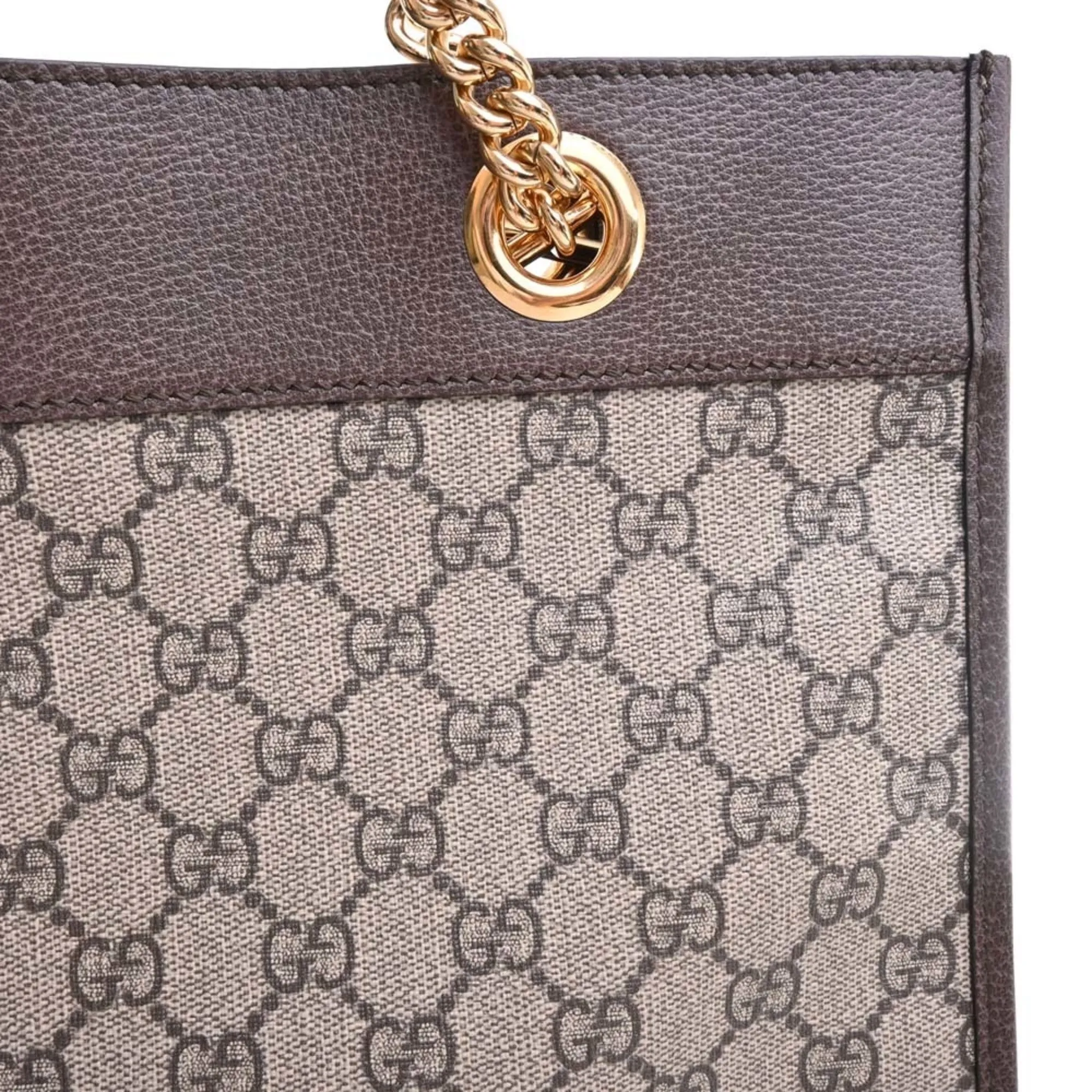 GUCCI Rajah GG Supreme Leather Large Chain Shoulder Bag 537219 Beige Brown Women's