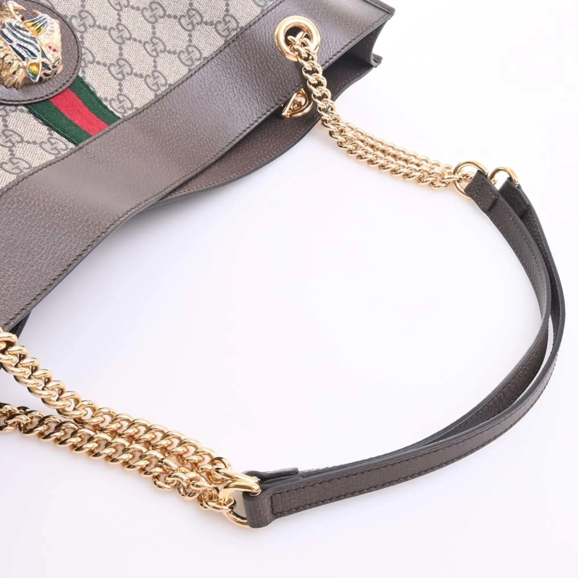 GUCCI Rajah GG Supreme Leather Large Chain Shoulder Bag 537219 Beige Brown Women's