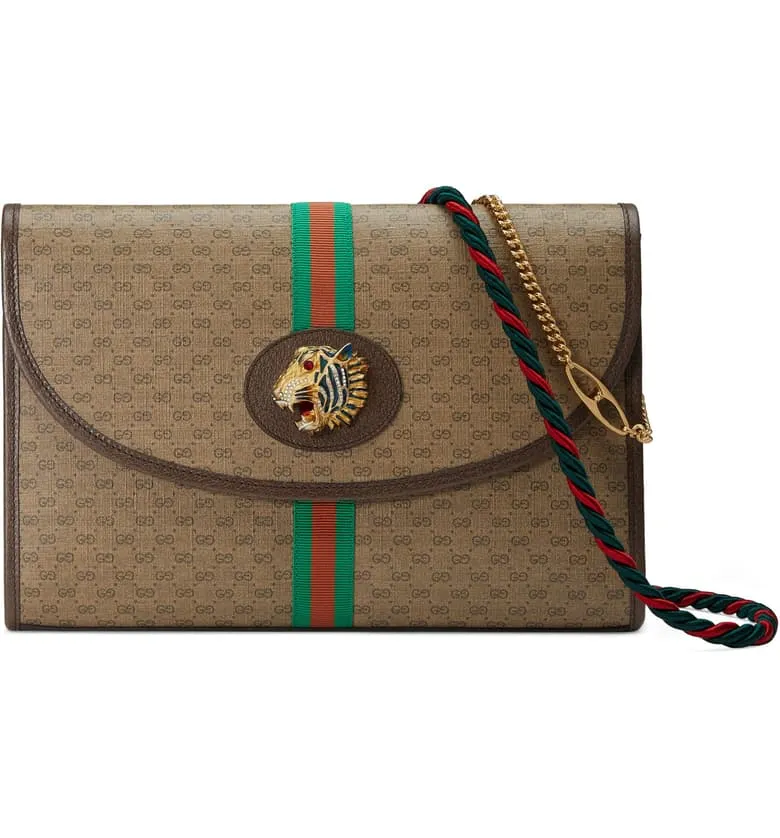Gucci Rajah Monogram Web Shoulder Bag in Brown