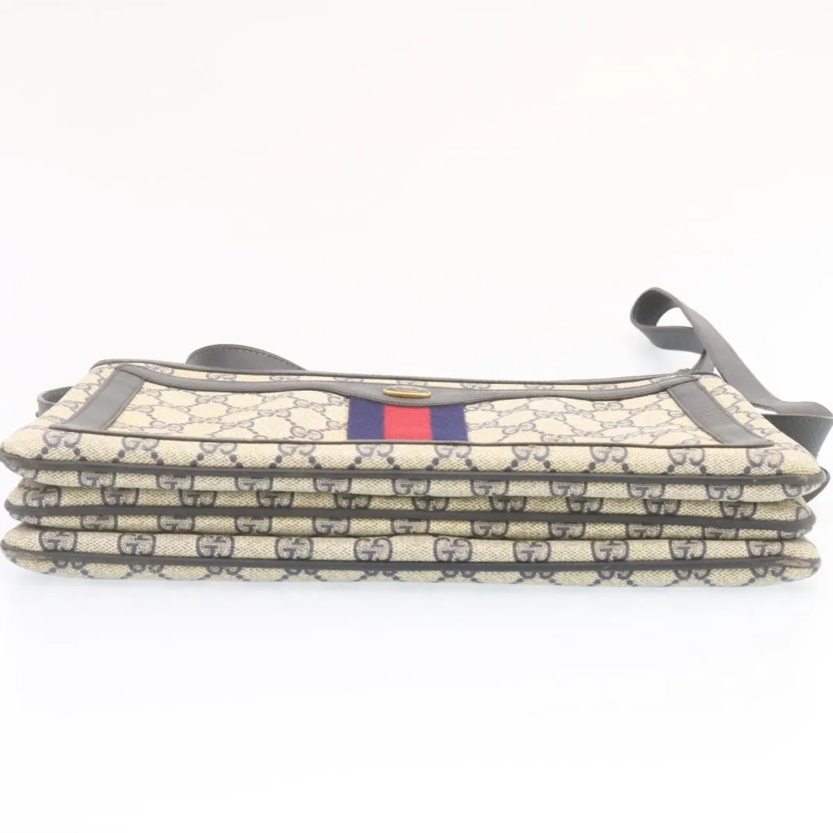 GUCCI Sherry Line GG Canvas Shoulder Bag PVC Leather Red Navy  ar4424
