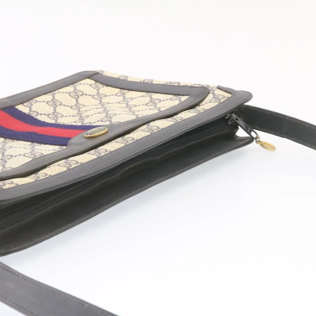 GUCCI Sherry Line GG Canvas Shoulder Bag PVC Leather Red Navy  ar4424