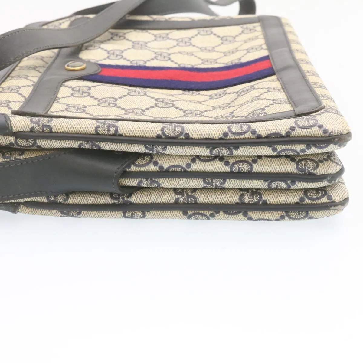 GUCCI Sherry Line GG Canvas Shoulder Bag PVC Leather Red Navy  ar4424