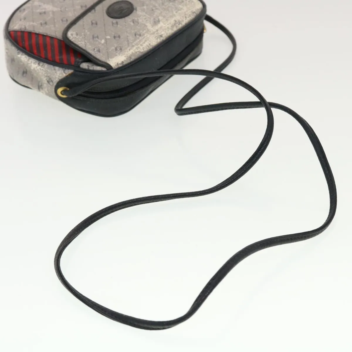 GUCCI Shoulder Bag PVC Leather Navy Gray Red  ti1146