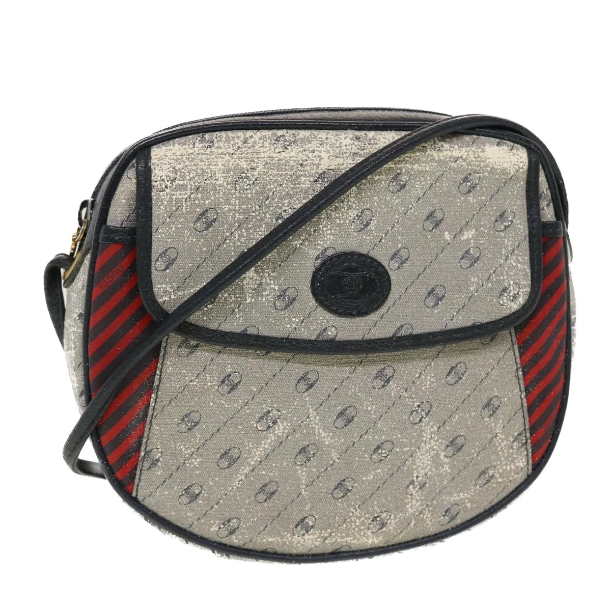 GUCCI Shoulder Bag PVC Leather Navy Gray Red  ti1146