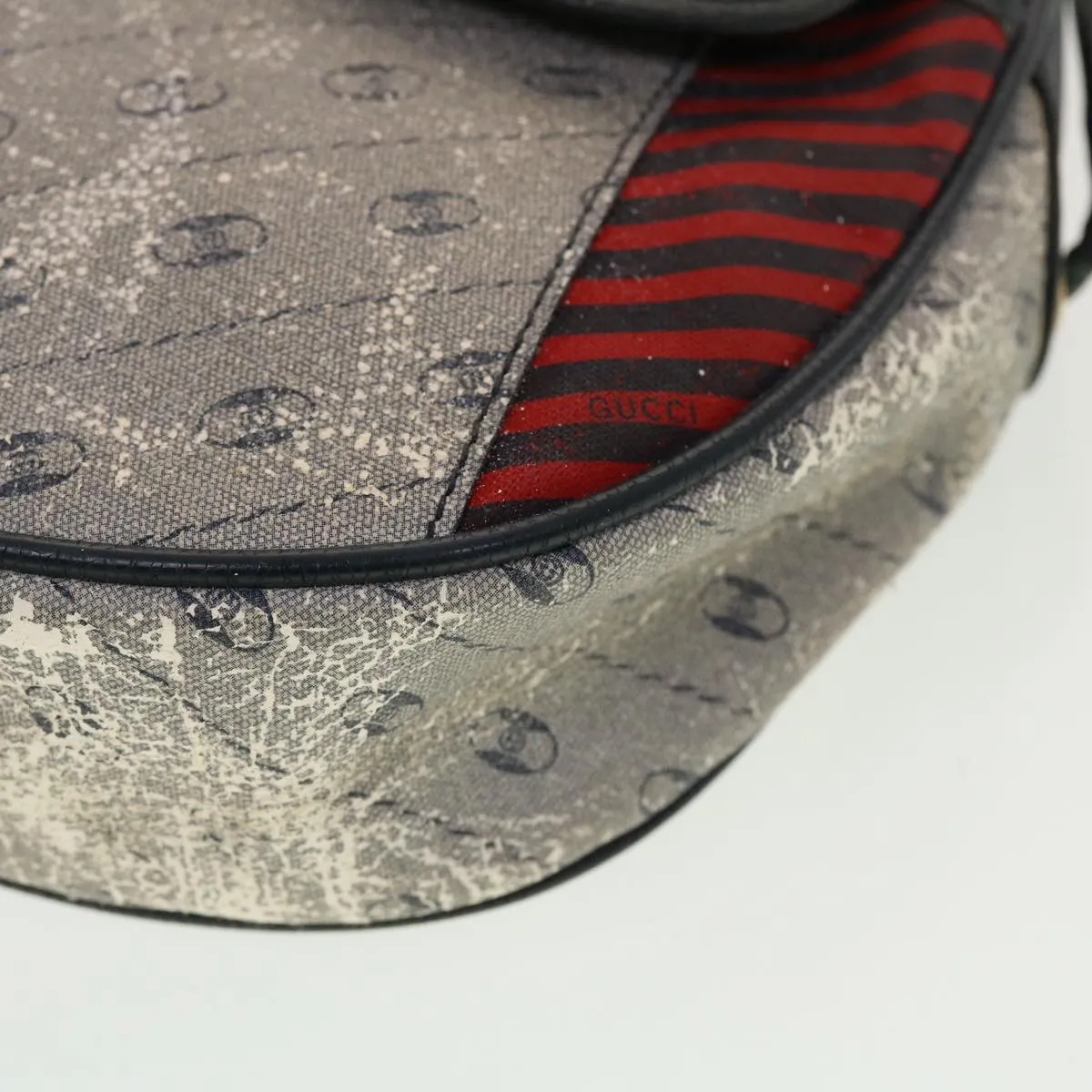 GUCCI Shoulder Bag PVC Leather Navy Gray Red  ti1146