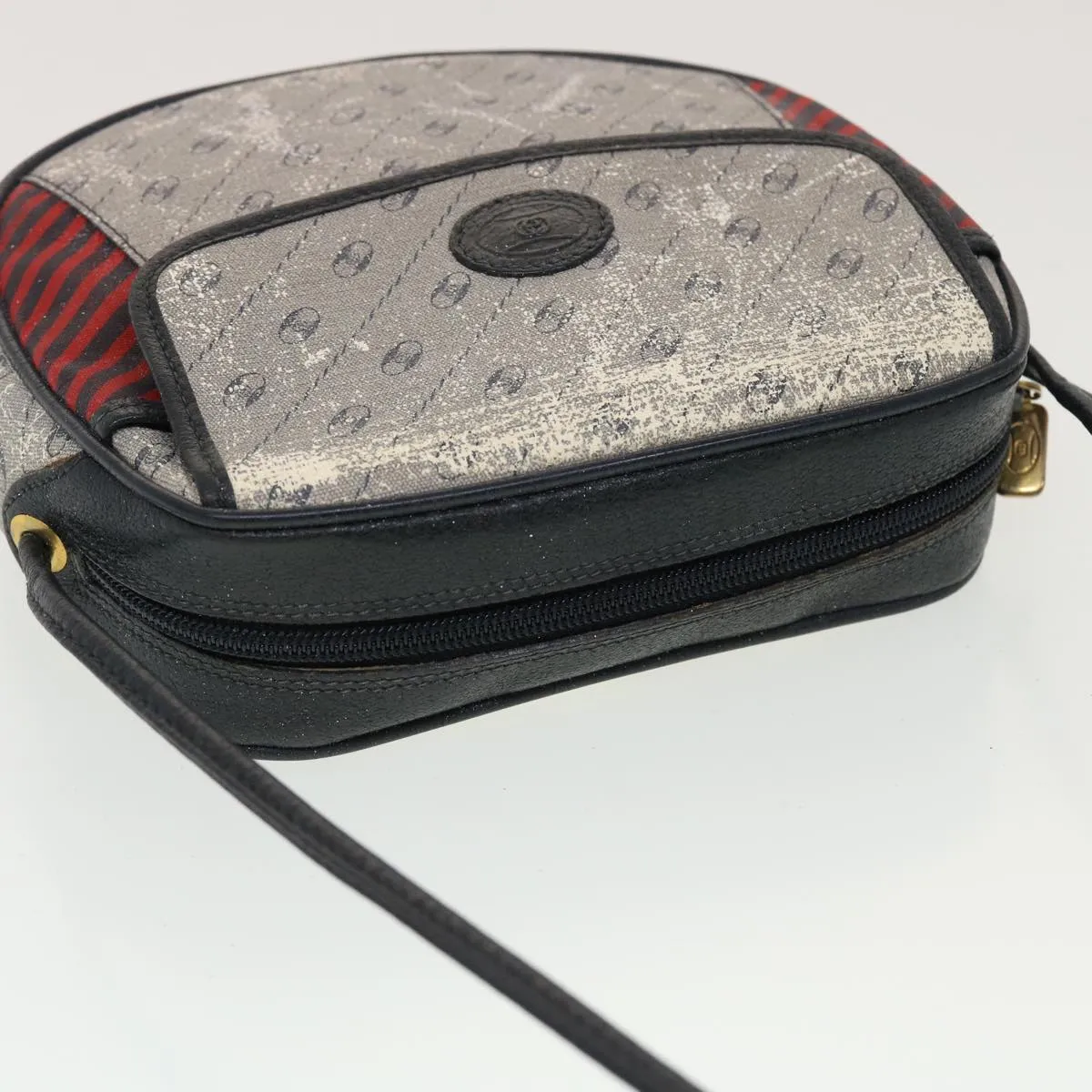 GUCCI Shoulder Bag PVC Leather Navy Gray Red  ti1146