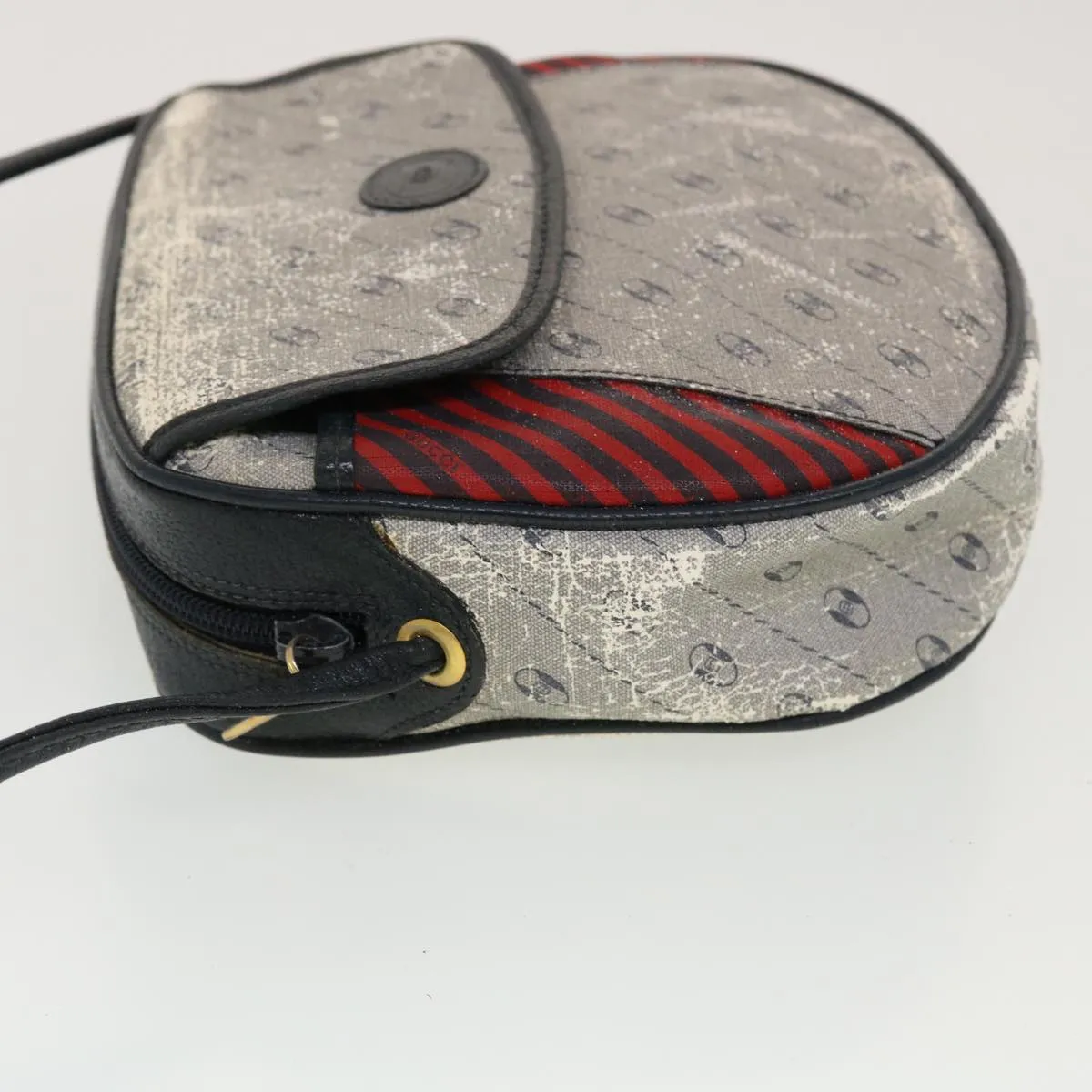 GUCCI Shoulder Bag PVC Leather Navy Gray Red  ti1146