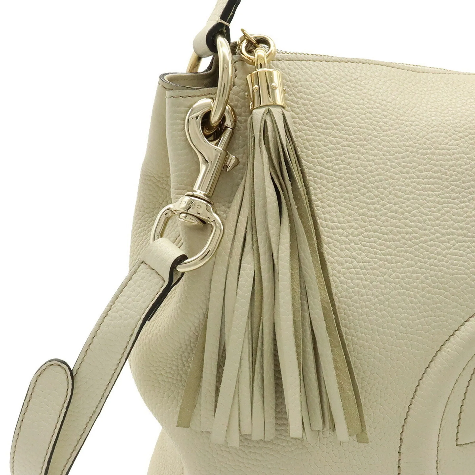 GUCCI Soho Interlocking G Tassel Shoulder Bag Handbag Leather Ivory 408825