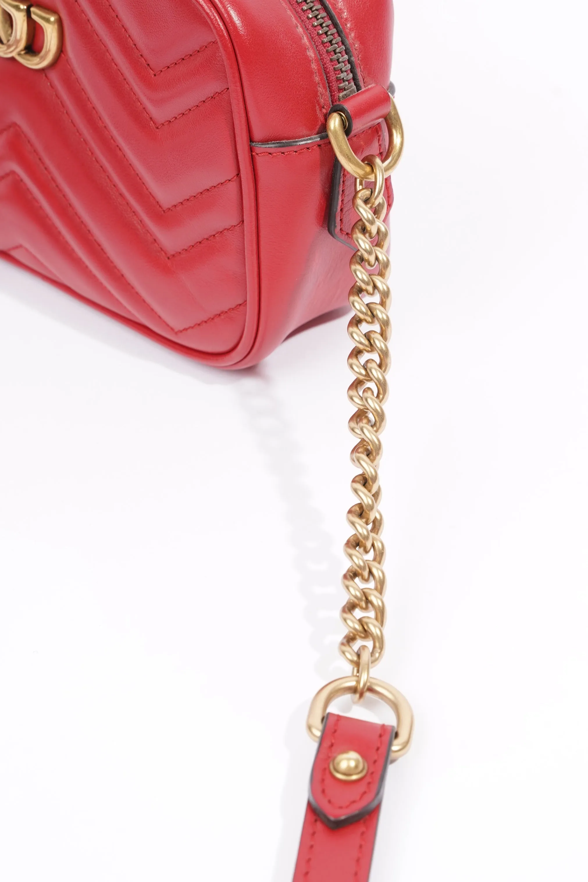 Gucci Womens Marmont Shoulder Zip Bag Red Leather Mini