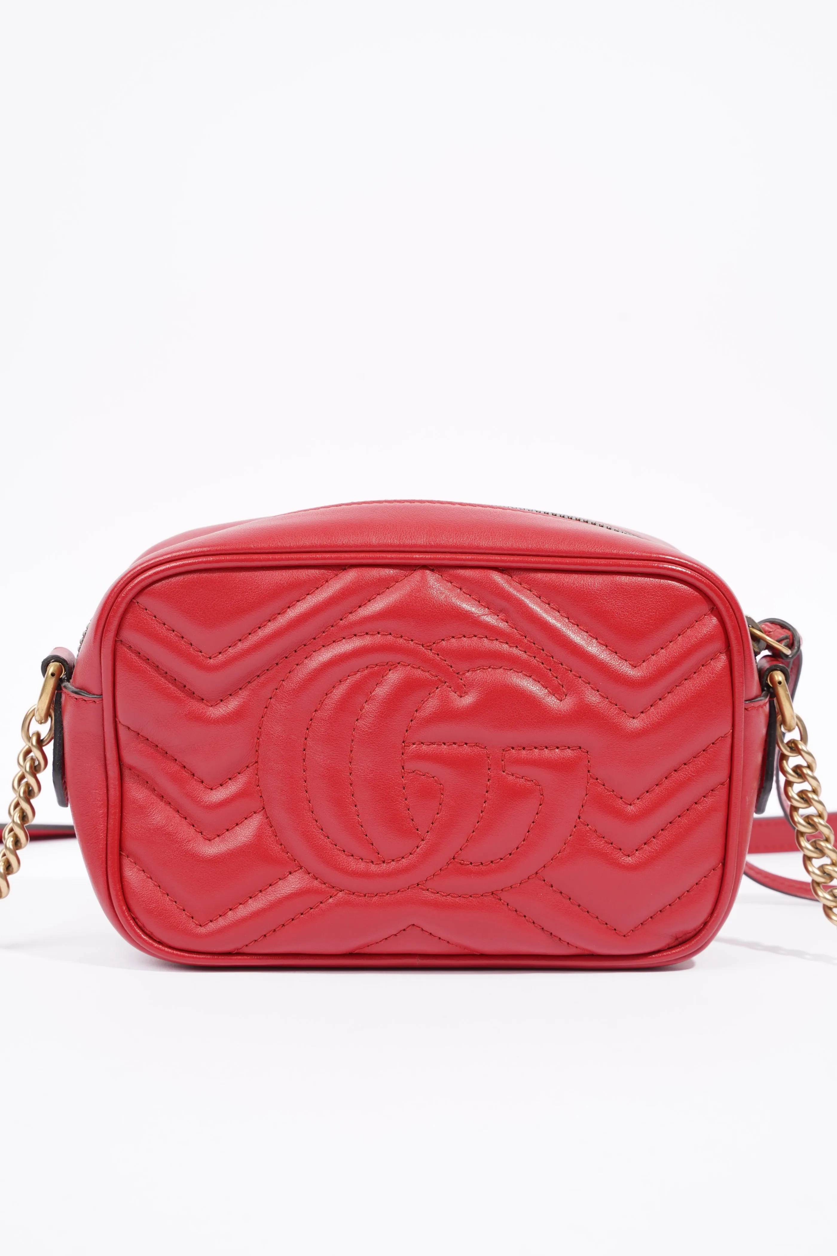 Gucci Womens Marmont Shoulder Zip Bag Red Leather Mini