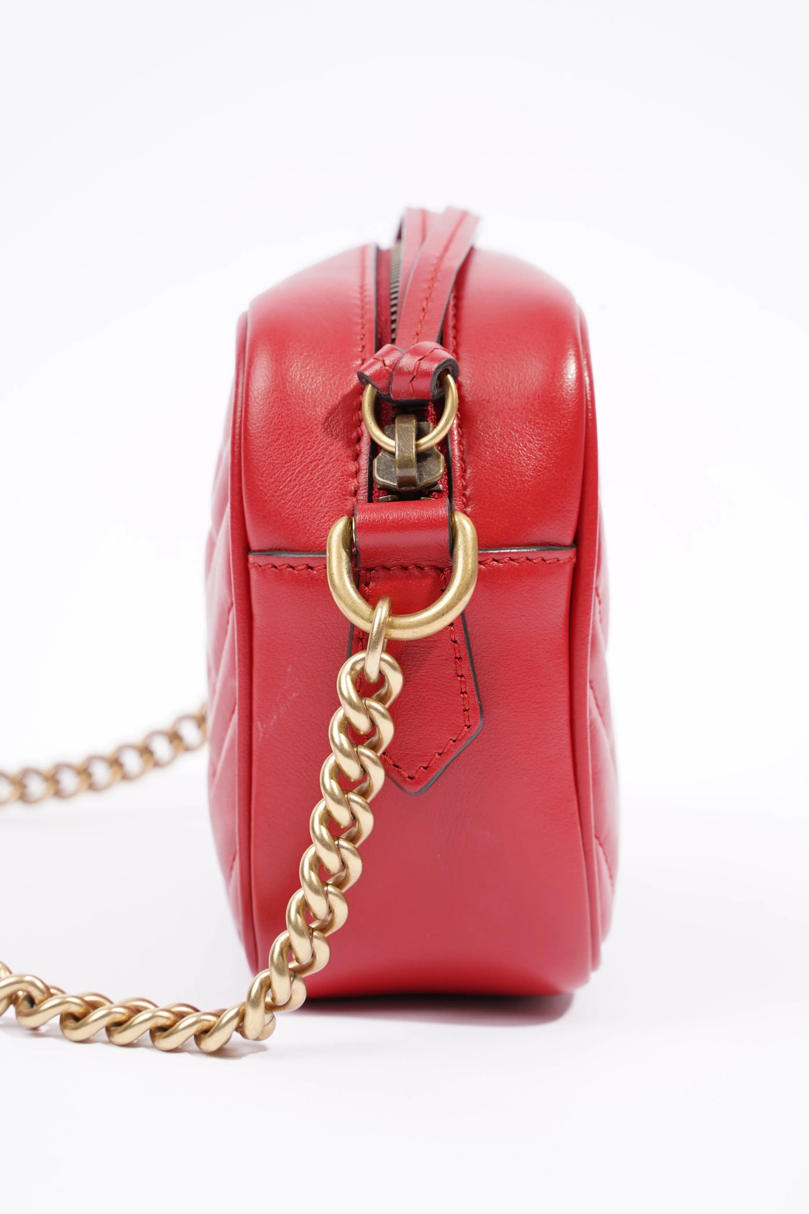 Gucci Womens Marmont Shoulder Zip Bag Red Leather Mini