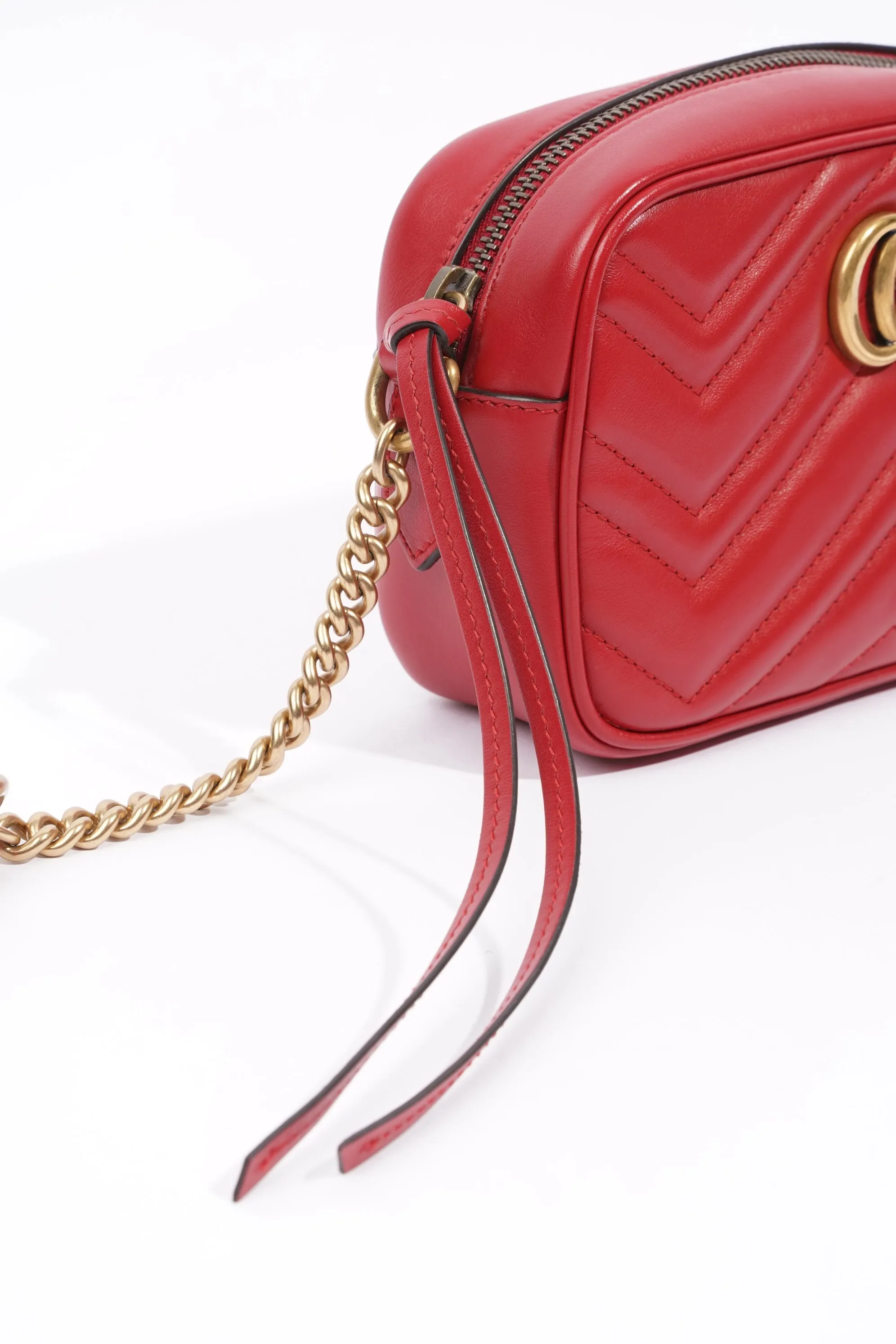 Gucci Womens Marmont Shoulder Zip Bag Red Leather Mini