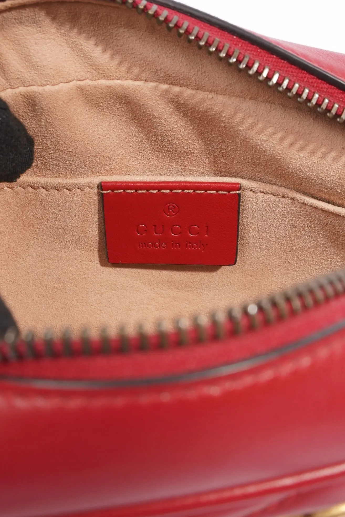 Gucci Womens Marmont Shoulder Zip Bag Red Leather Mini