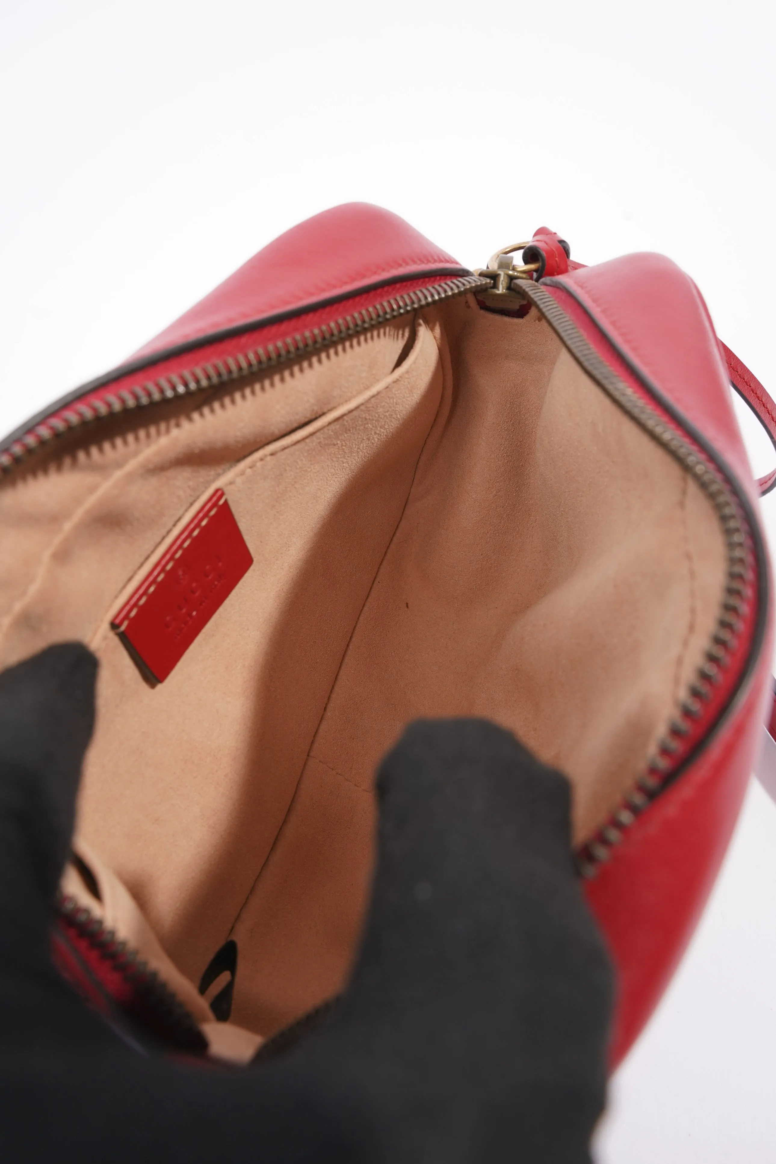 Gucci Womens Marmont Shoulder Zip Bag Red Leather Mini