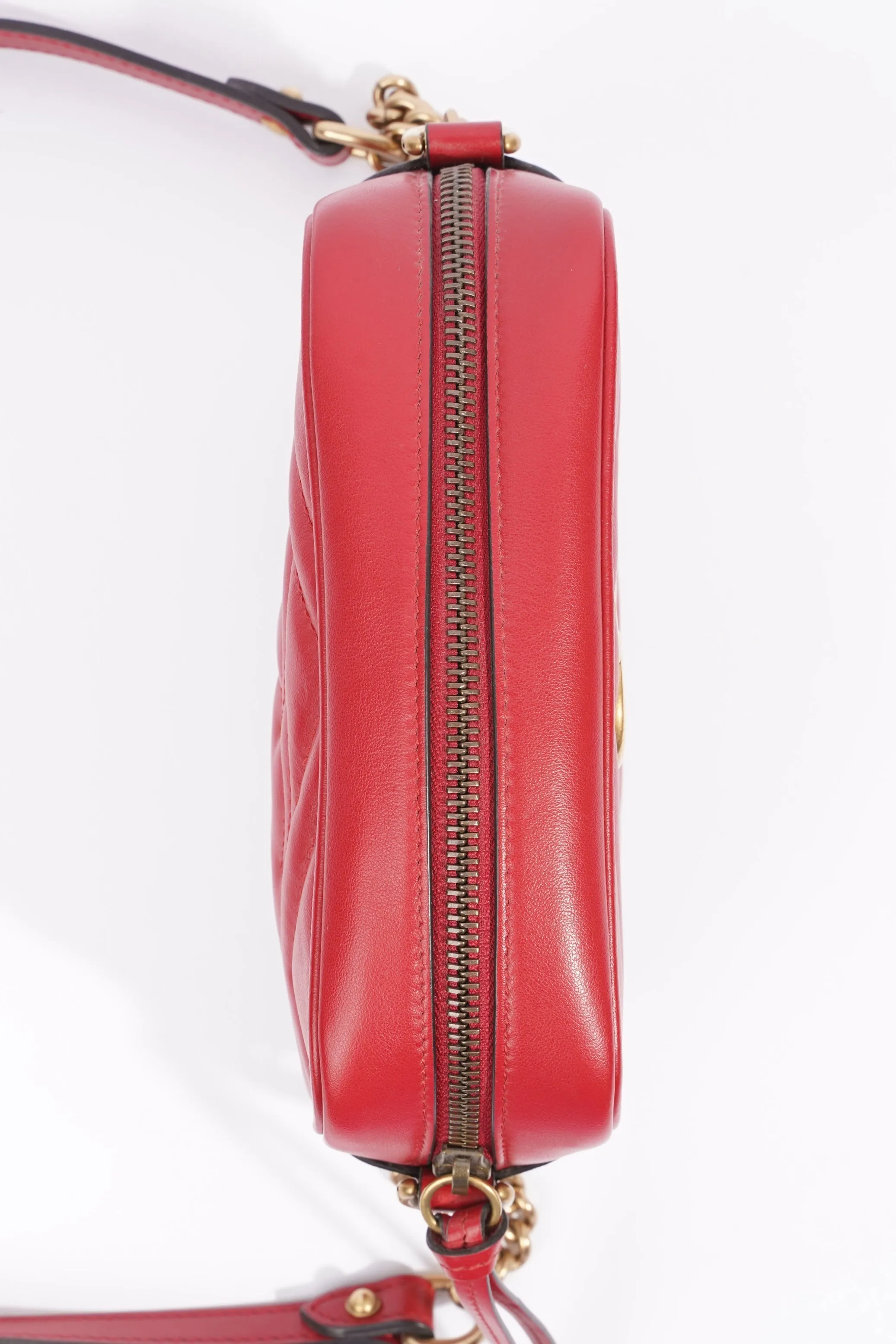 Gucci Womens Marmont Shoulder Zip Bag Red Leather Mini