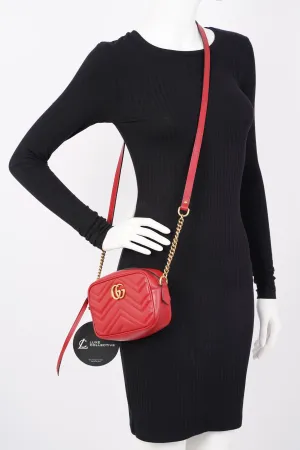 Gucci Womens Marmont Shoulder Zip Bag Red Leather Mini