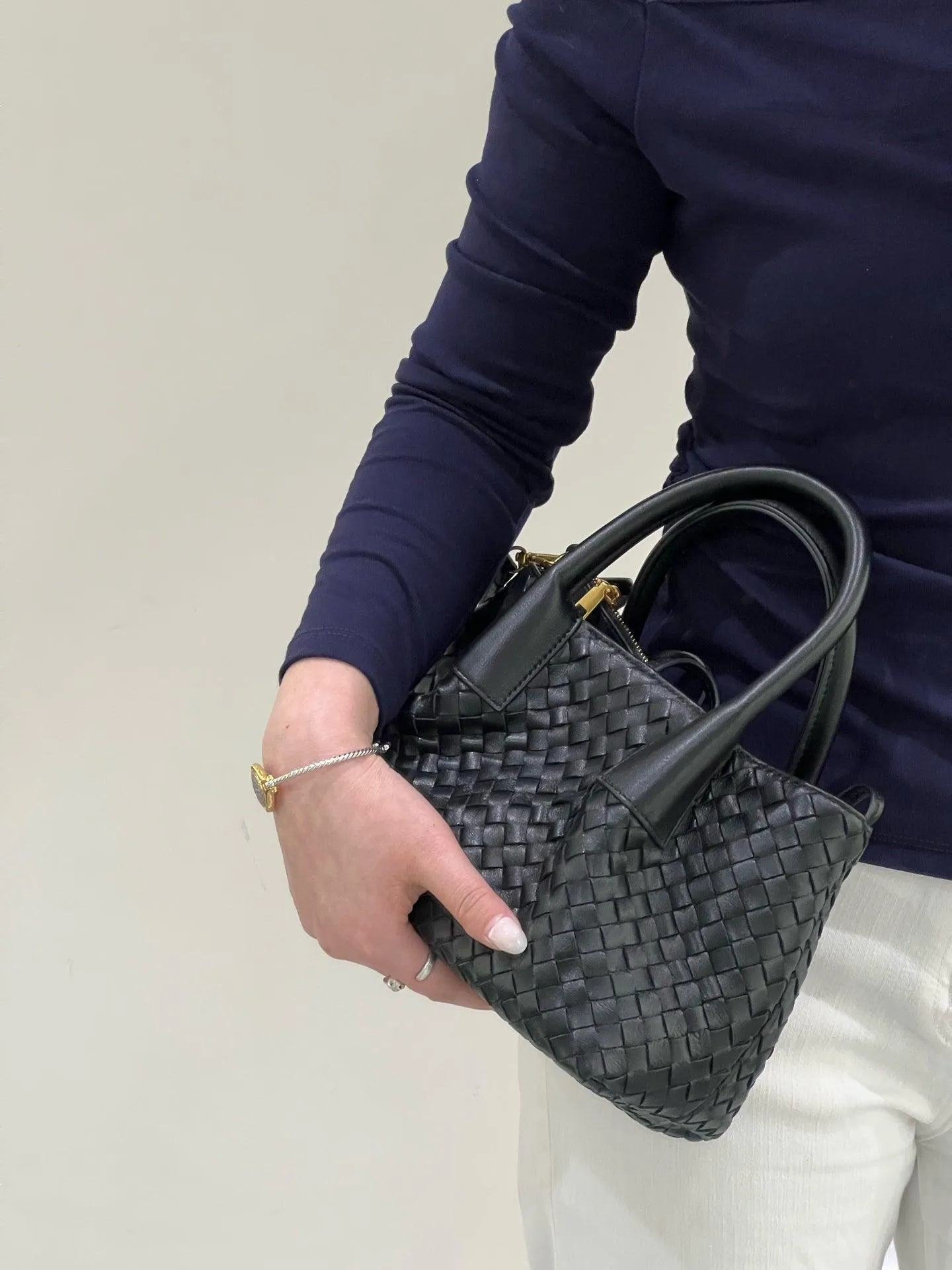 Handwoven Lambskin Leather Shoulder Bag for Women | Luxury Designer Handbag with Top Handles & Crossbody Strap