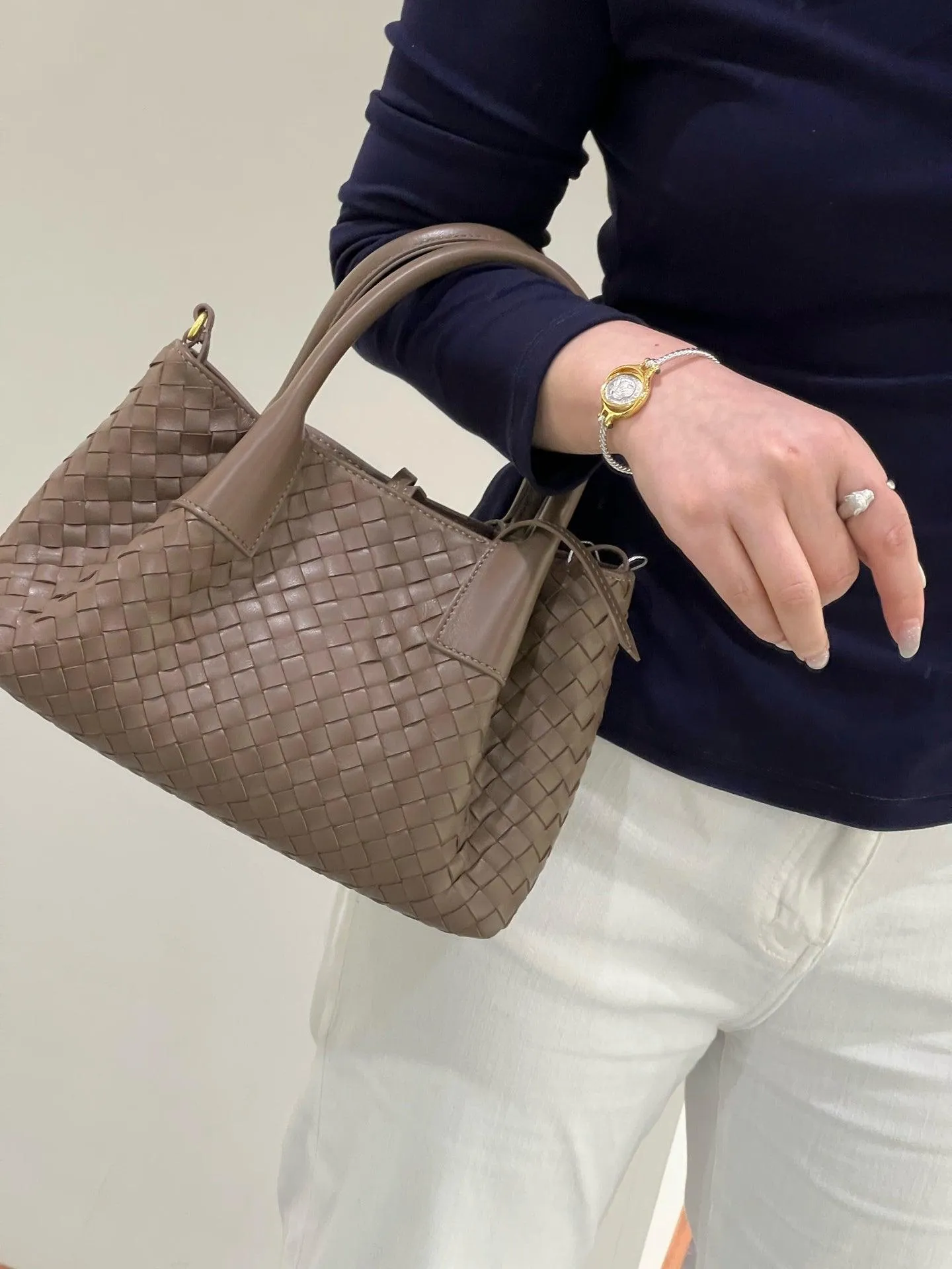 Handwoven Lambskin Leather Shoulder Bag for Women | Luxury Designer Handbag with Top Handles & Crossbody Strap