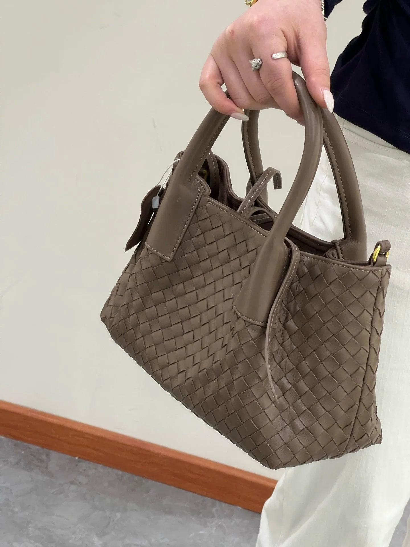Handwoven Lambskin Leather Shoulder Bag for Women | Luxury Designer Handbag with Top Handles & Crossbody Strap