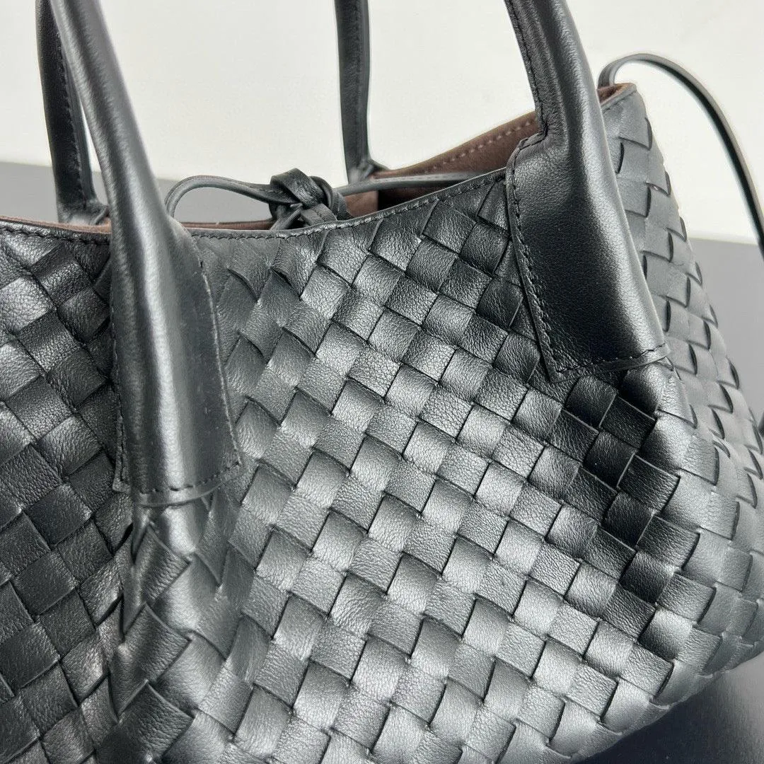 Handwoven Lambskin Leather Shoulder Bag for Women | Luxury Designer Handbag with Top Handles & Crossbody Strap