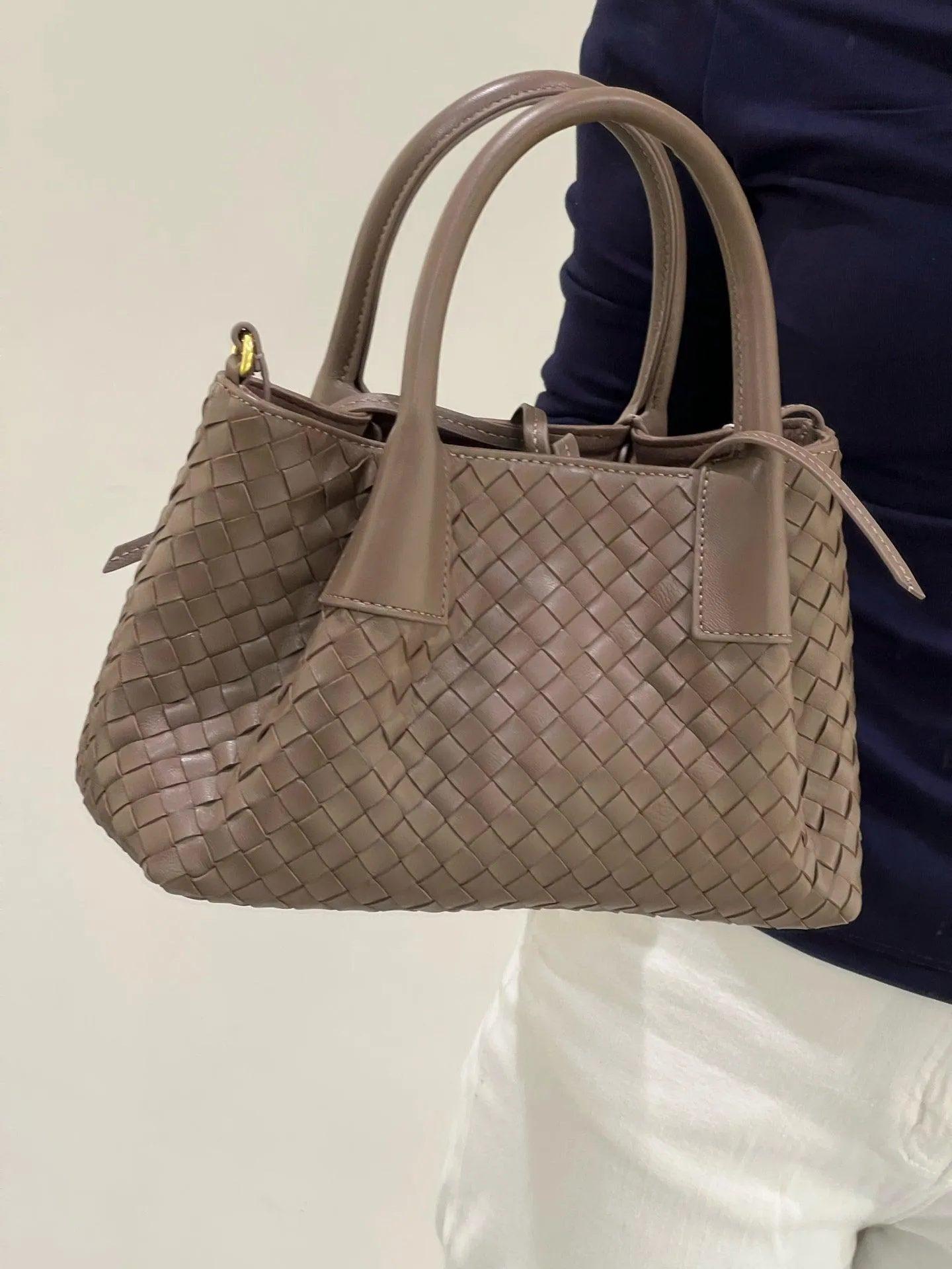 Handwoven Lambskin Leather Shoulder Bag for Women | Luxury Designer Handbag with Top Handles & Crossbody Strap
