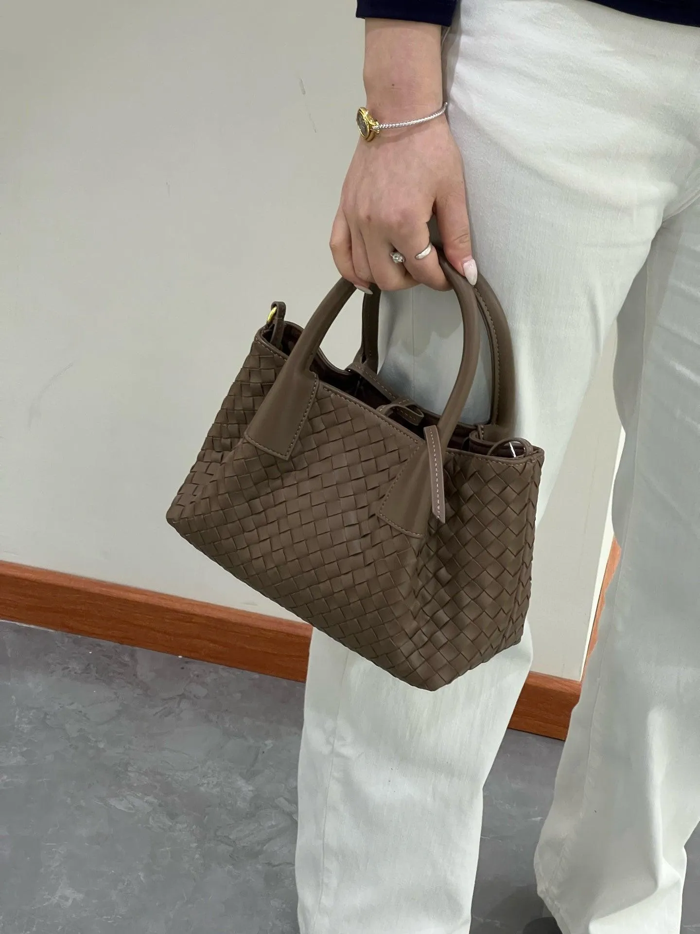 Handwoven Lambskin Leather Shoulder Bag for Women | Luxury Designer Handbag with Top Handles & Crossbody Strap